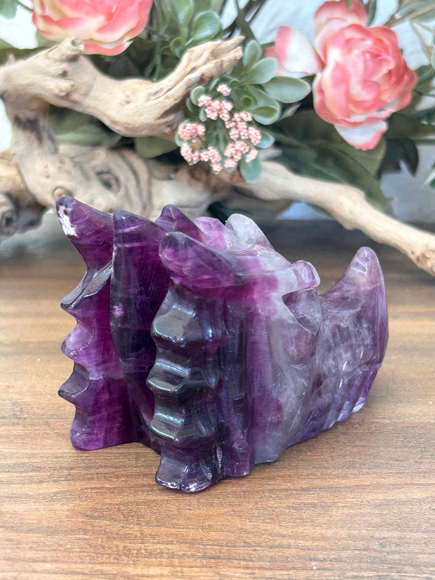 Beautiful Rainbow Fluorite Dragon Skull | Fluorite Dragon | Dragon Skull | Purple Fluorite Dragon Head | Crystal Gifts | Crystal Skull-Crystal Skulls-rainbow fluorite