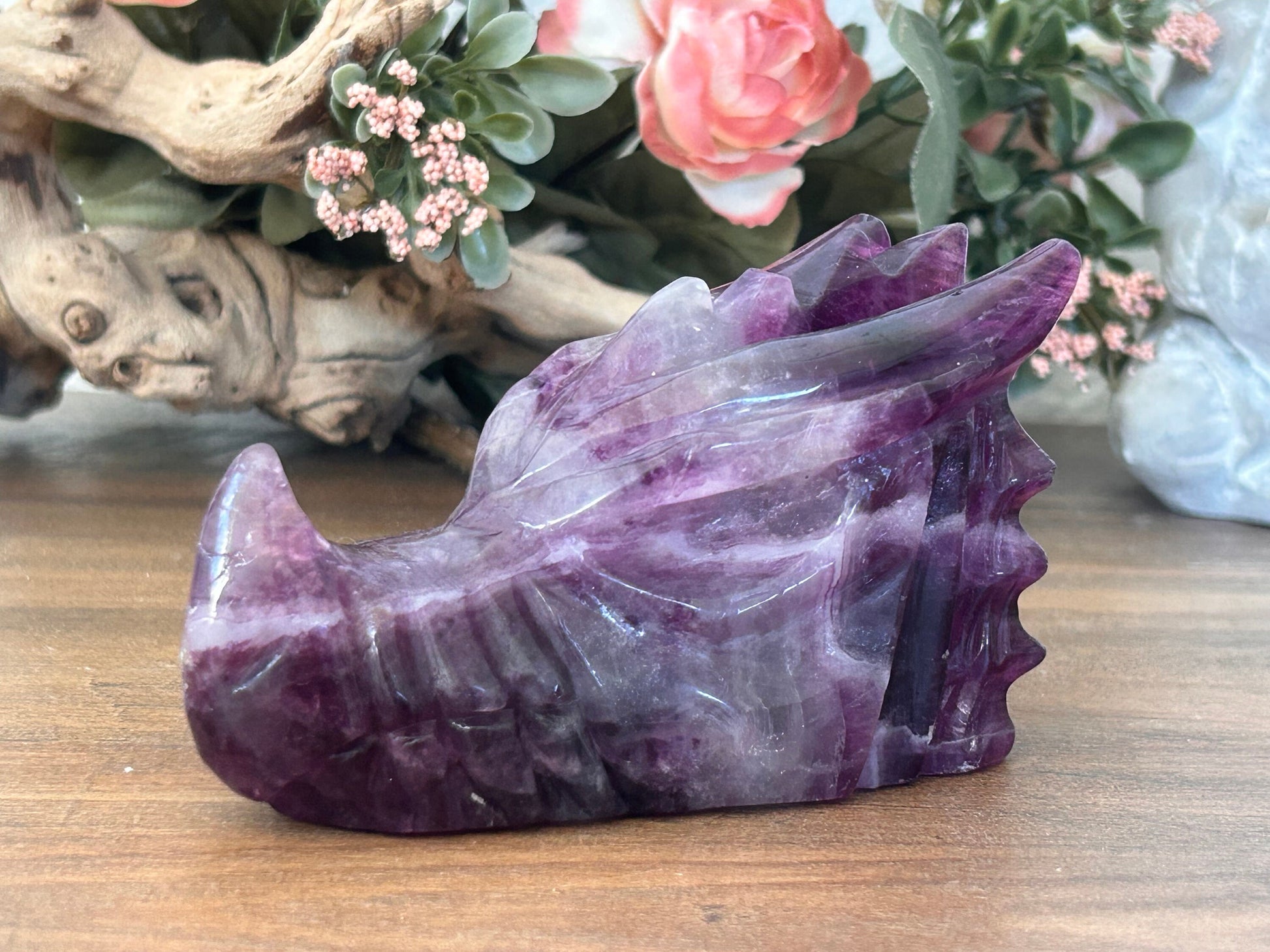 Beautiful Rainbow Fluorite Dragon Skull | Fluorite Dragon | Dragon Skull | Purple Fluorite Dragon Head | Crystal Gifts | Crystal Skull-Crystal Skulls-rainbow fluorite