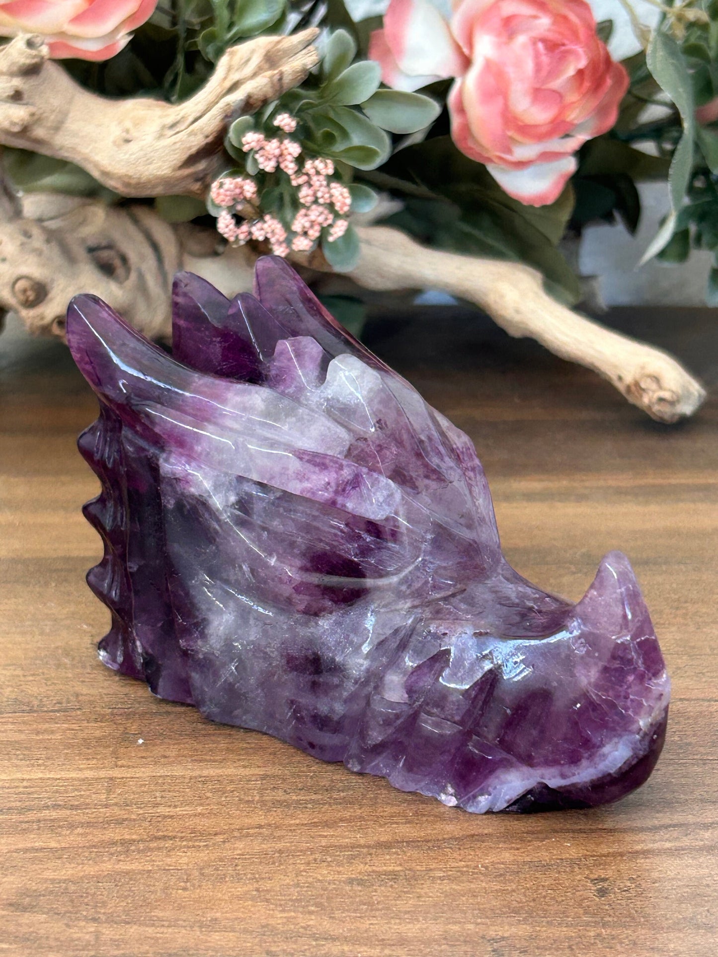 Beautiful Rainbow Fluorite Dragon Skull | Fluorite Dragon | Dragon Skull | Purple Fluorite Dragon Head | Crystal Gifts | Crystal Skull-Crystal Skulls-rainbow fluorite