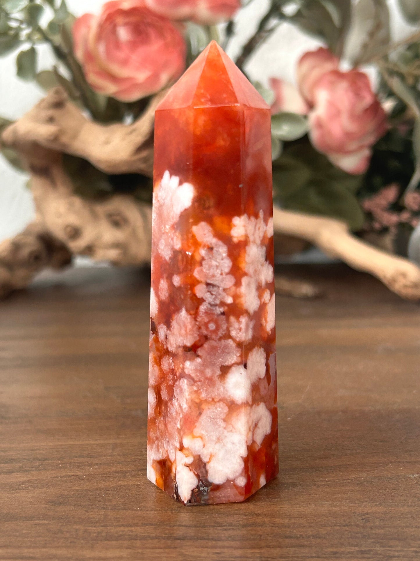 Natural Carnelian Flower Agate Tower | Carnelian Agate | Flower Agate Point | Sakura Agate Tower | Reiki Crystals | Crystal Gifts