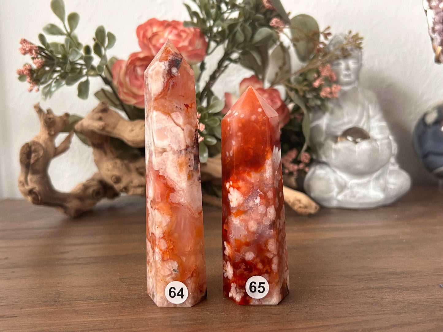 Natural Carnelian Flower Agate Tower | Carnelian Agate | Flower Agate Point | Sakura Agate Tower | Reiki Crystals | Crystal Gifts