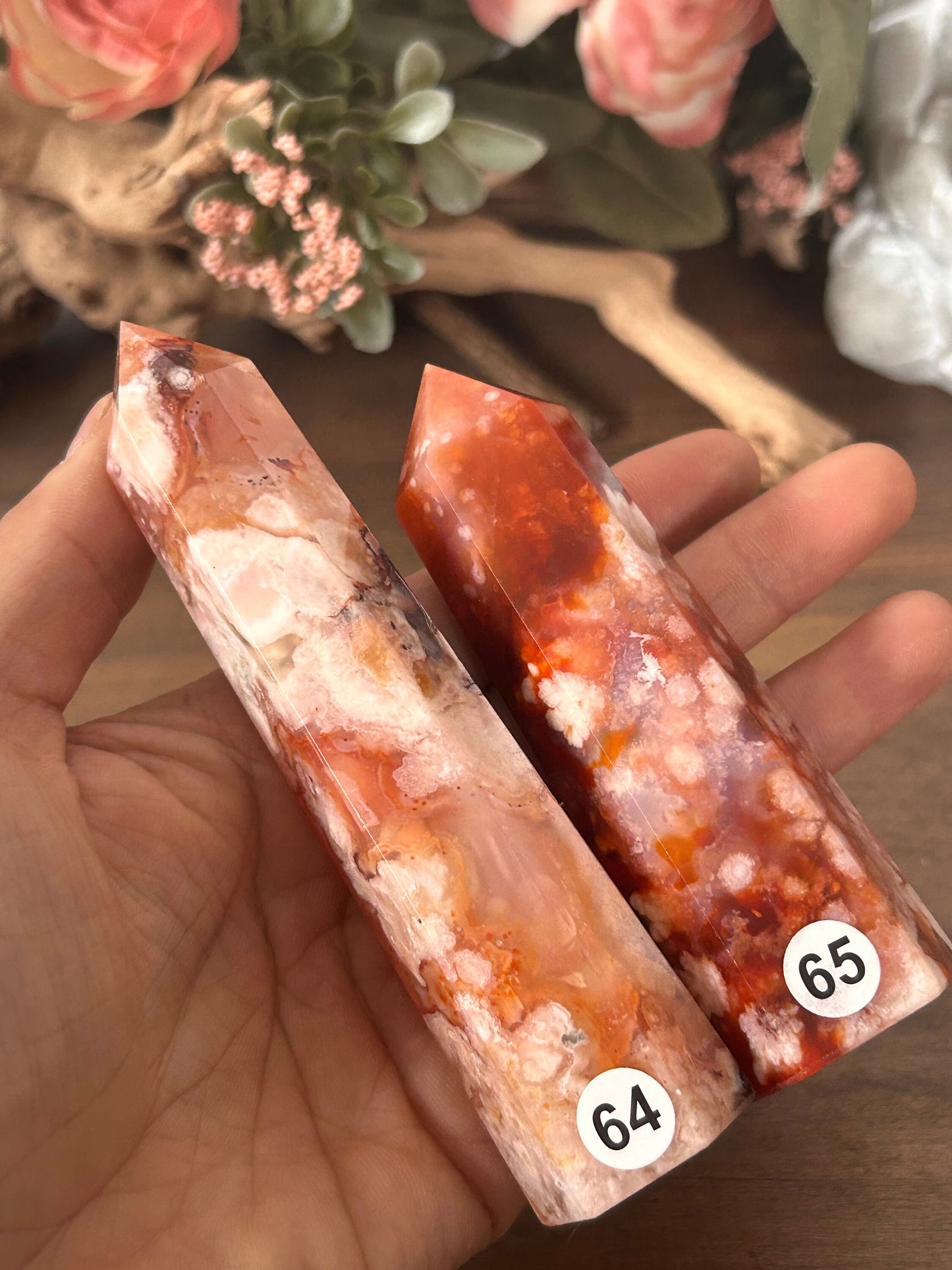 Natural Carnelian Flower Agate Tower | Carnelian Agate | Flower Agate Point | Sakura Agate Tower | Reiki Crystals | Crystal Gifts