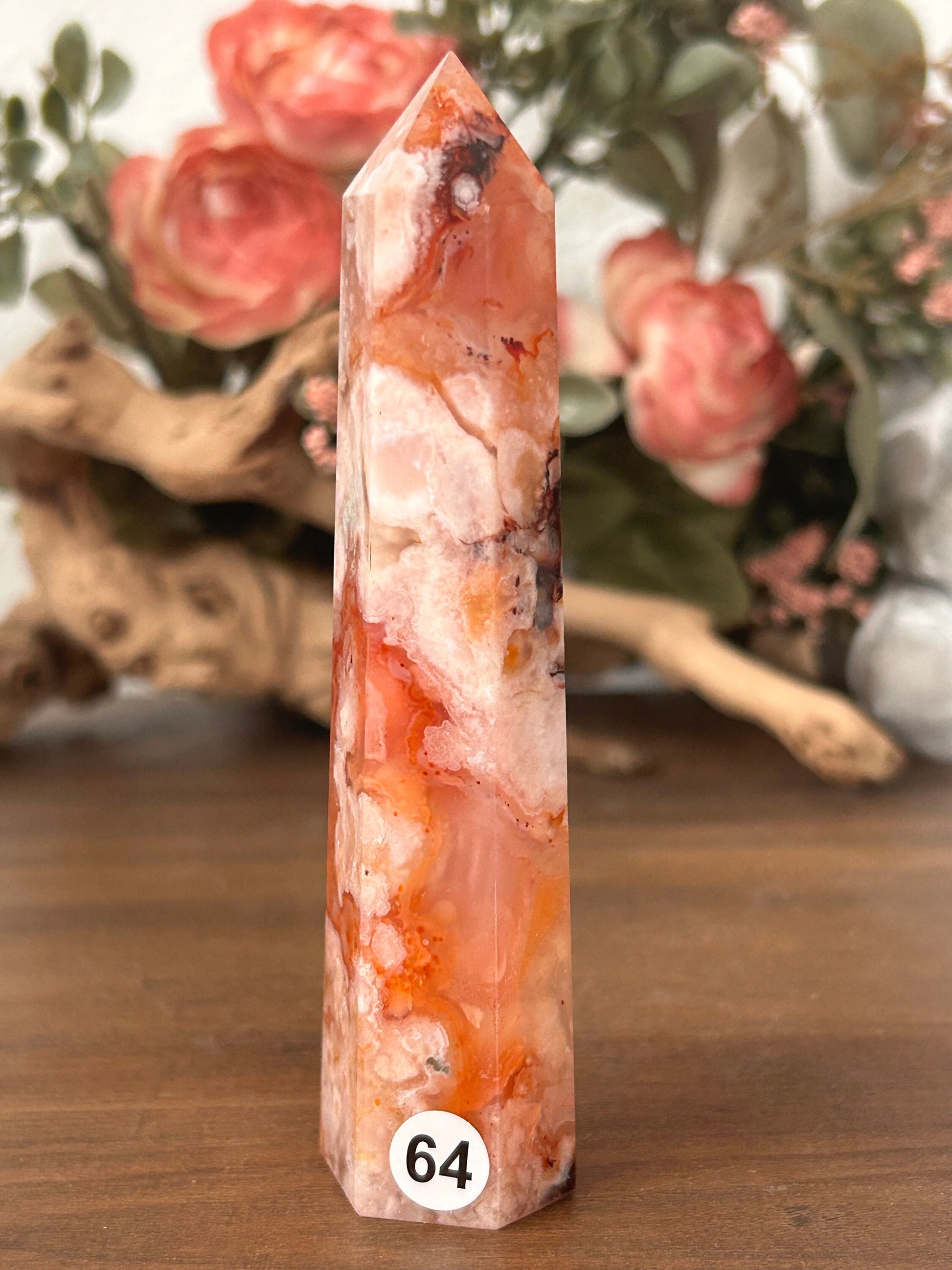 Natural Carnelian Flower Agate Tower | Carnelian Agate | Flower Agate Point | Sakura Agate Tower | Reiki Crystals | Crystal Gifts