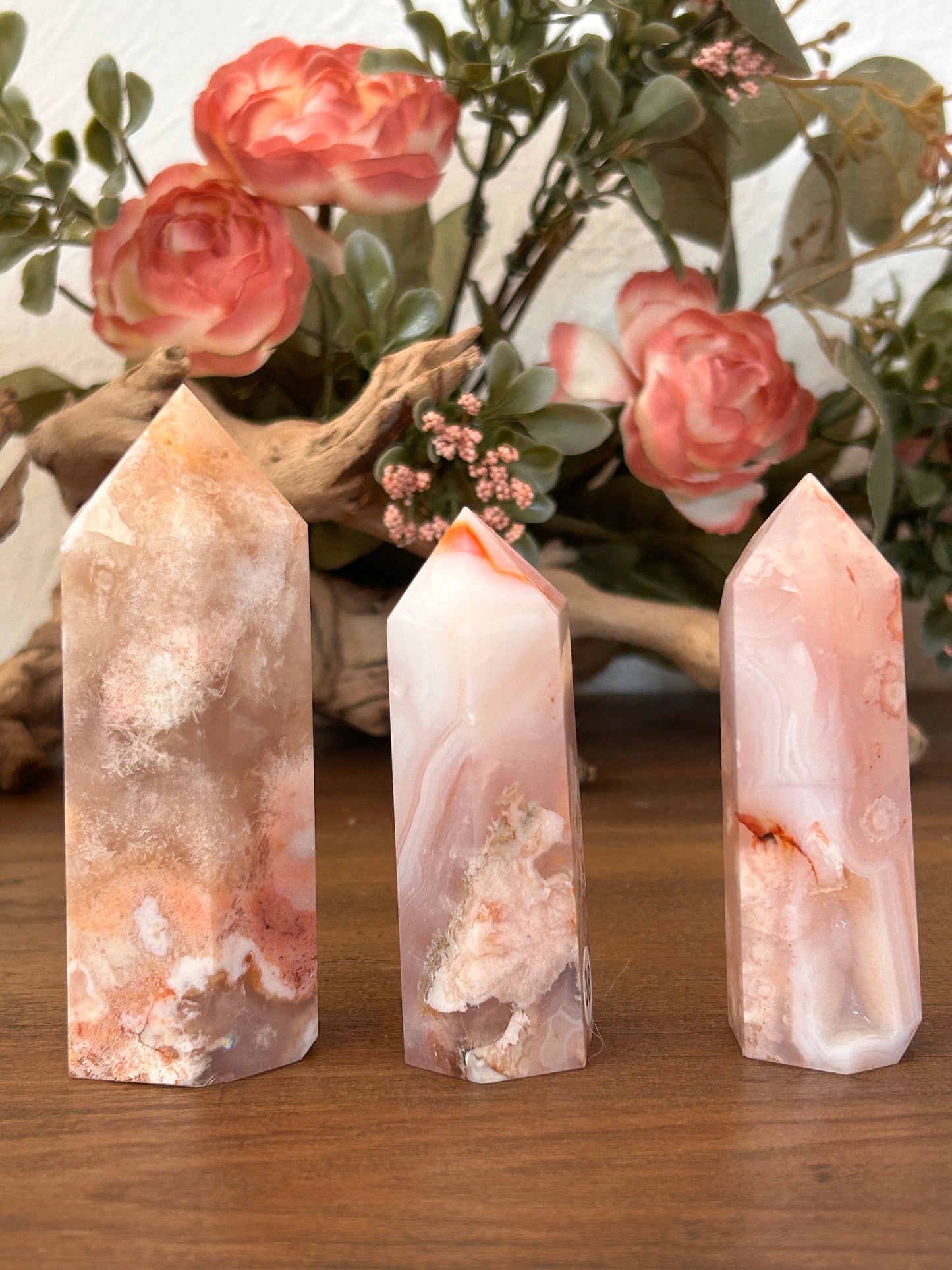 Natural Carnelian Flower Agate Tower | Carnelian Agate | Flower Agate Point | Sakura Agate Tower | Reiki Crystals | Crystal Gifts-Crystal Towers-Flower agate, Carnelian