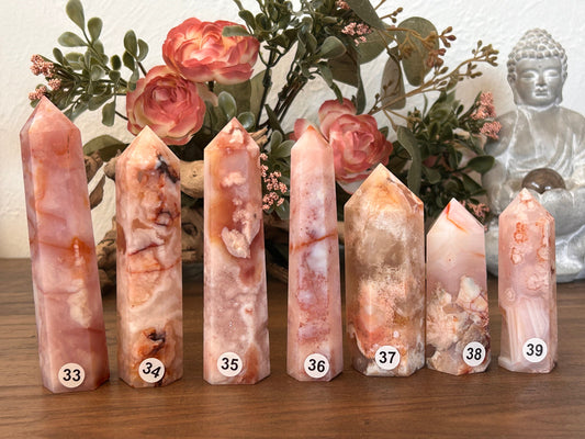 Natural Carnelian Flower Agate Tower | Carnelian Agate | Flower Agate Point | Sakura Agate Tower | Reiki Crystals | Crystal Gifts-Crystal Towers-Flower agate, Carnelian