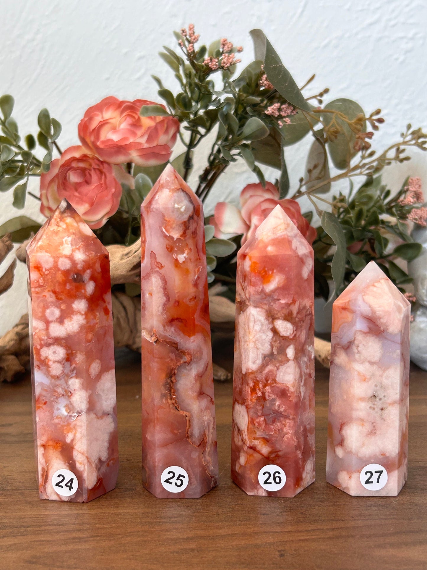 Natural Carnelian Flower Agate Tower | Carnelian Agate | Flower Agate Point | Sakura Agate Tower | Reiki Crystals | Crystal Gifts-Crystal Towers-Flower agate, Carnelian