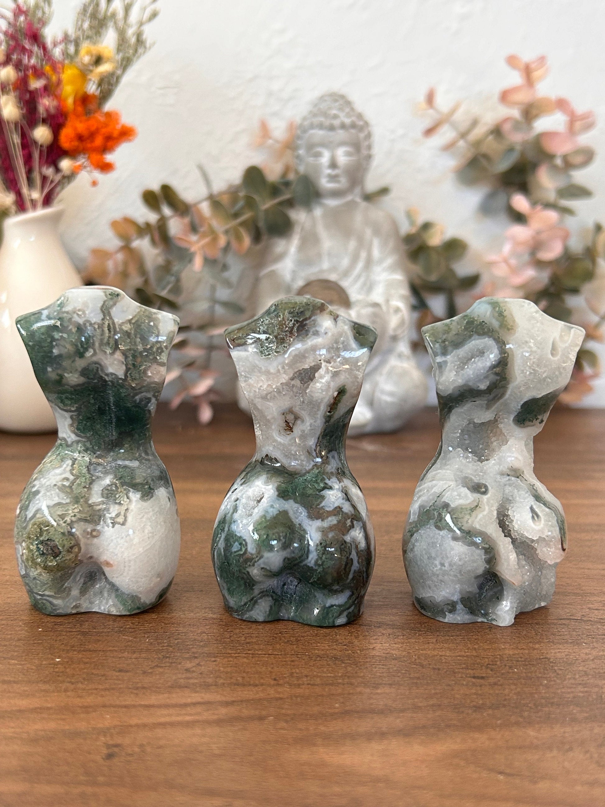 High Quality Moss Agate Goddess Carving | Druzy Moss Agate | Colorful Moss Agate Lady Body Carving | Crystal Gifts | Natural Healing Crystal