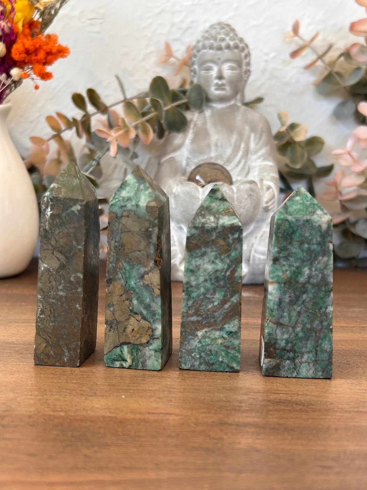 Dioptase Tower | Natural Pyrite in Agate Tower | Colorful Pyrite Point | Agitated Pyrite | Pyrite in Agate Crystal Tower Point Generator-Crystal Towers-