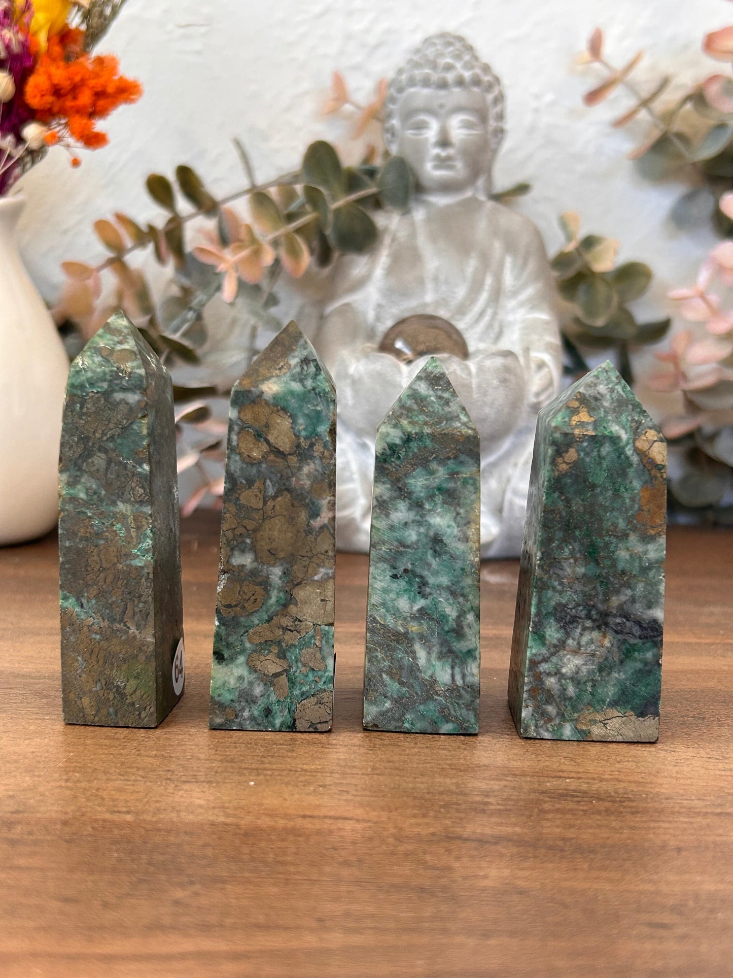 Dioptase Tower | Natural Pyrite in Agate Tower | Colorful Pyrite Point | Agitated Pyrite | Pyrite in Agate Crystal Tower Point Generator-Crystal Towers-