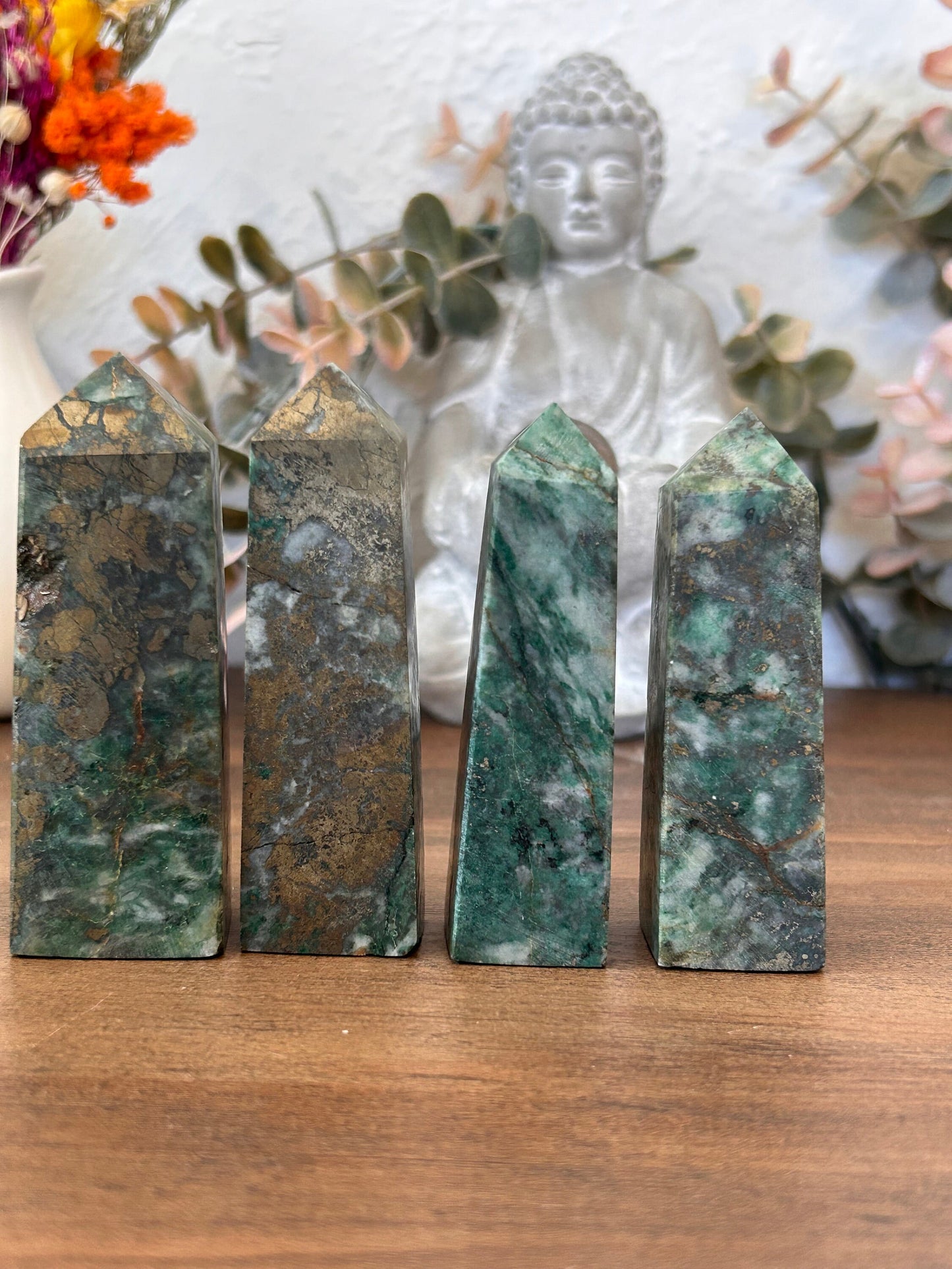 Dioptase Tower | Natural Pyrite in Agate Tower | Colorful Pyrite Point | Agitated Pyrite | Pyrite in Agate Crystal Tower Point Generator-Crystal Towers-