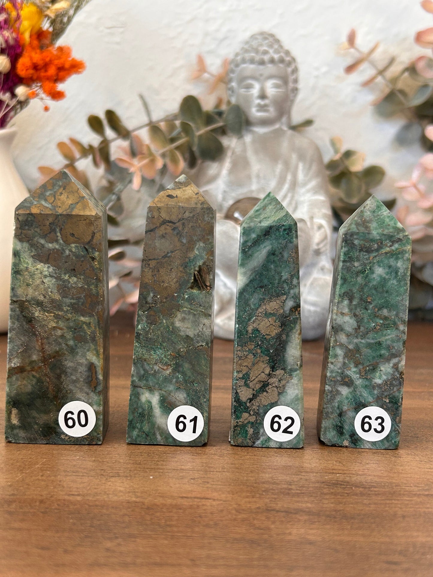 Dioptase Tower | Natural Pyrite in Agate Tower | Colorful Pyrite Point | Agitated Pyrite | Pyrite in Agate Crystal Tower Point Generator-Crystal Towers-