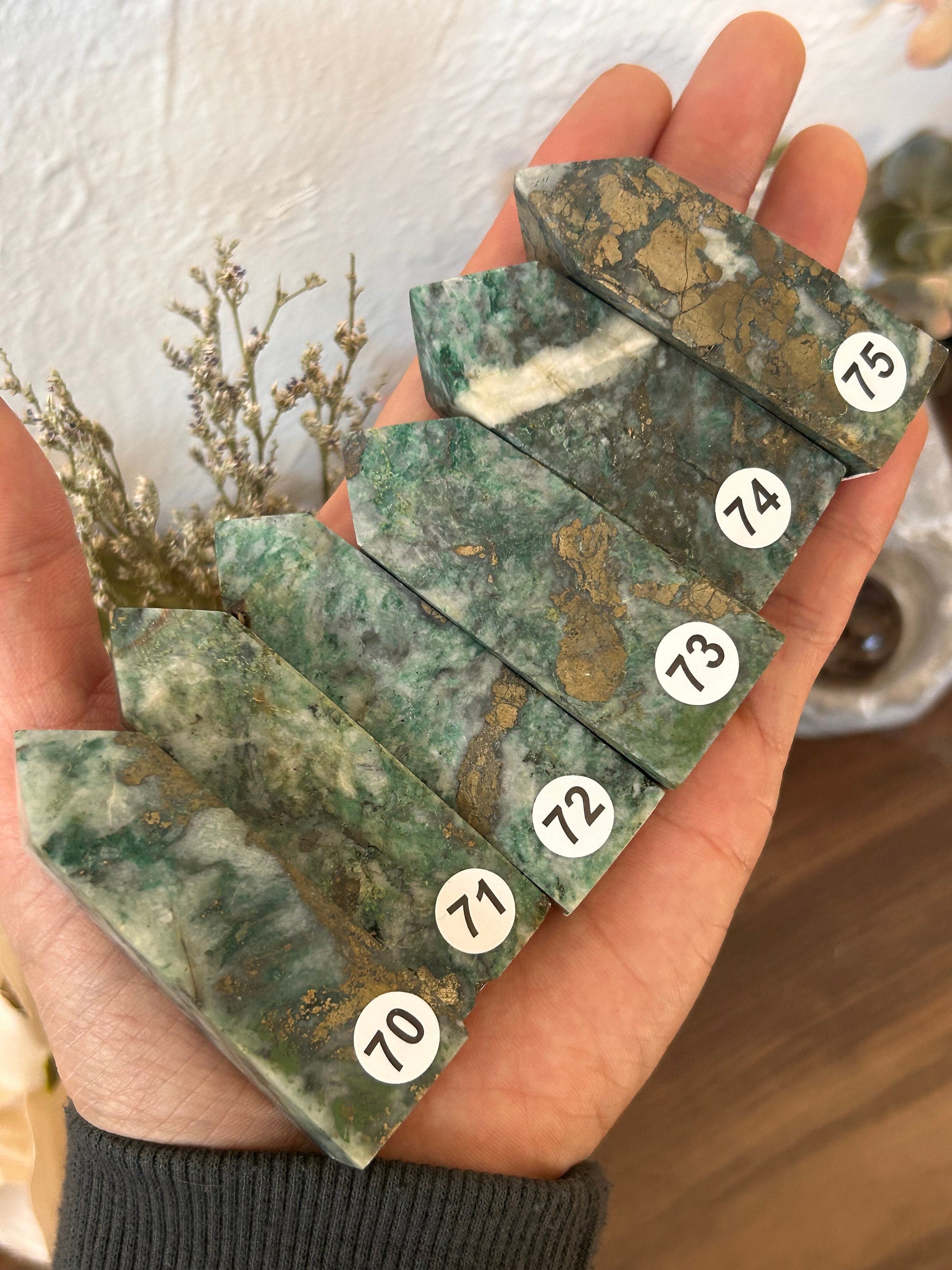 Dioptase Tower | Natural Pyrite in Agate Tower | Colorful Pyrite Point | Agitated Pyrite | Pyrite in Agate Crystal Tower Point Generator-Crystal Towers-Dioptase