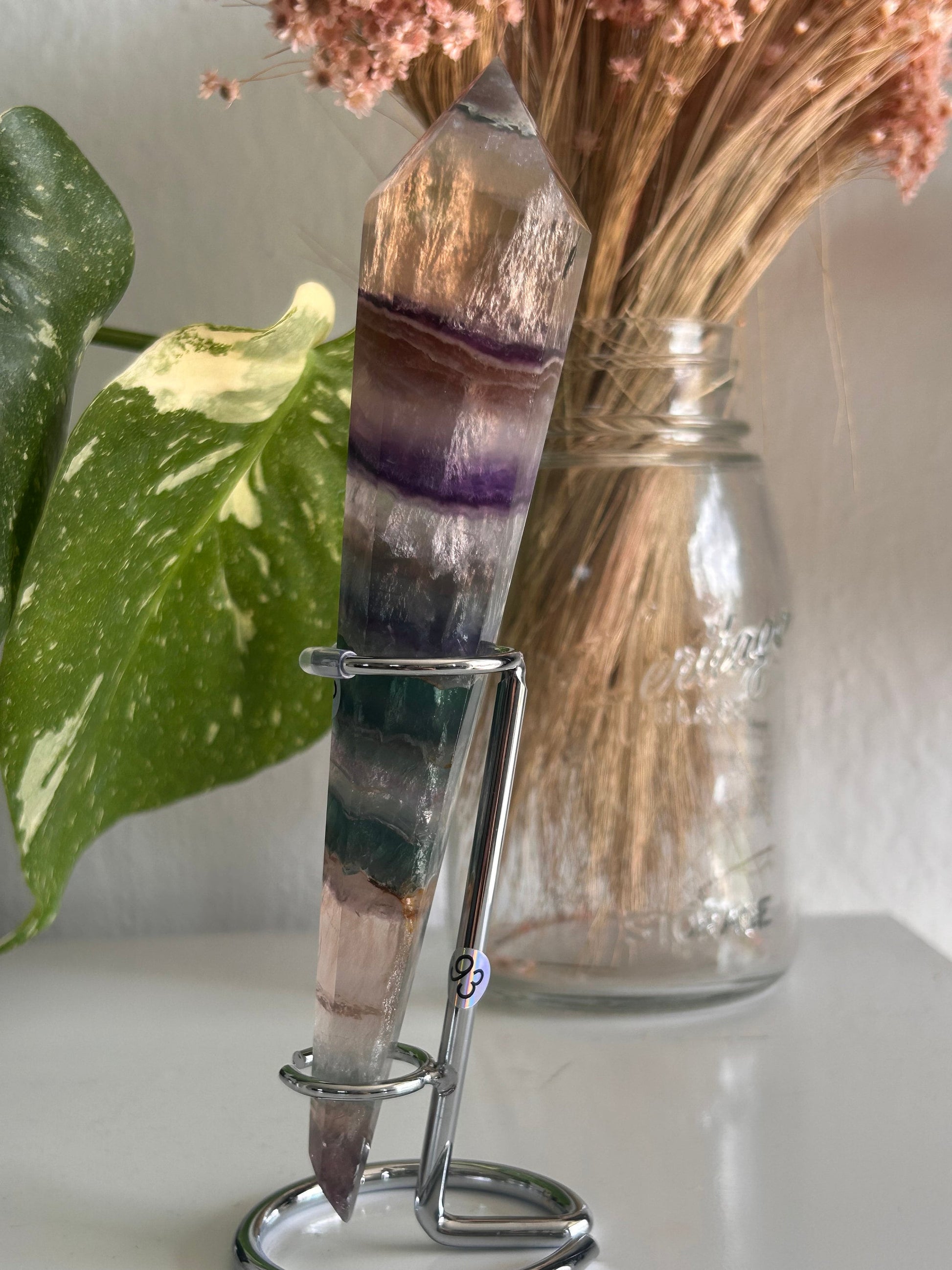 Beautiful High Quality Rainbow Fluorite Wand w\ Custom Silver Stand | Fluorite Wands | Fluorite Spector | Rainbow Fluorite | Crystal Gifts-Wands, Cupcakes, DTs-rainbow fluorite