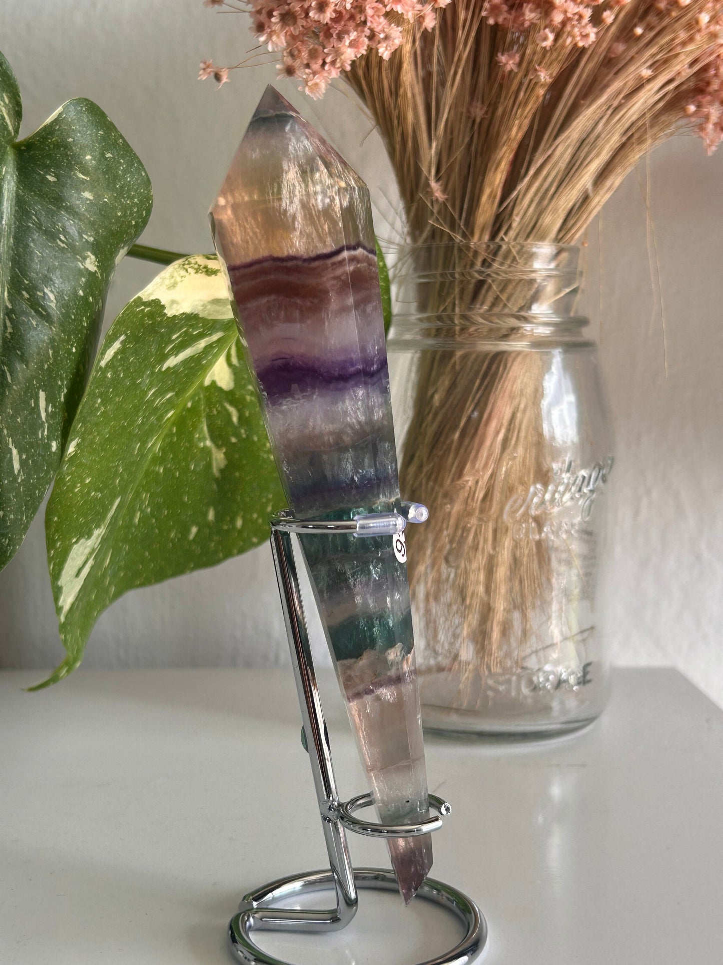 Beautiful High Quality Rainbow Fluorite Wand w\ Custom Silver Stand | Fluorite Wands | Fluorite Spector | Rainbow Fluorite | Crystal Gifts-Wands, Cupcakes, DTs-rainbow fluorite