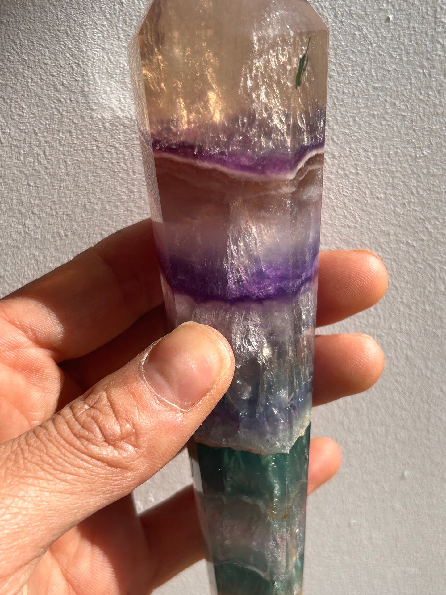 Beautiful High Quality Rainbow Fluorite Wand w\ Custom Silver Stand | Fluorite Wands | Fluorite Spector | Rainbow Fluorite | Crystal Gifts-Wands, Cupcakes, DTs-rainbow fluorite