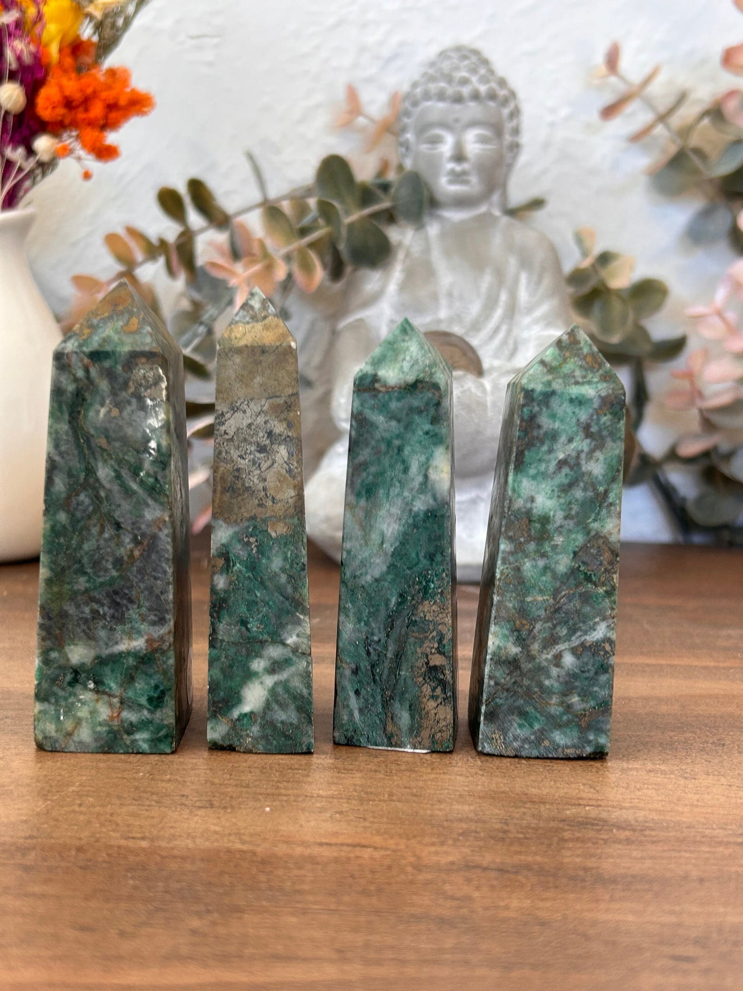 Dioptase Tower | Natural Pyrite in Agate Tower | Colorful Pyrite Point | Agitated Pyrite | Pyrite in Agate Crystal Tower Point Generator-Crystal Towers-