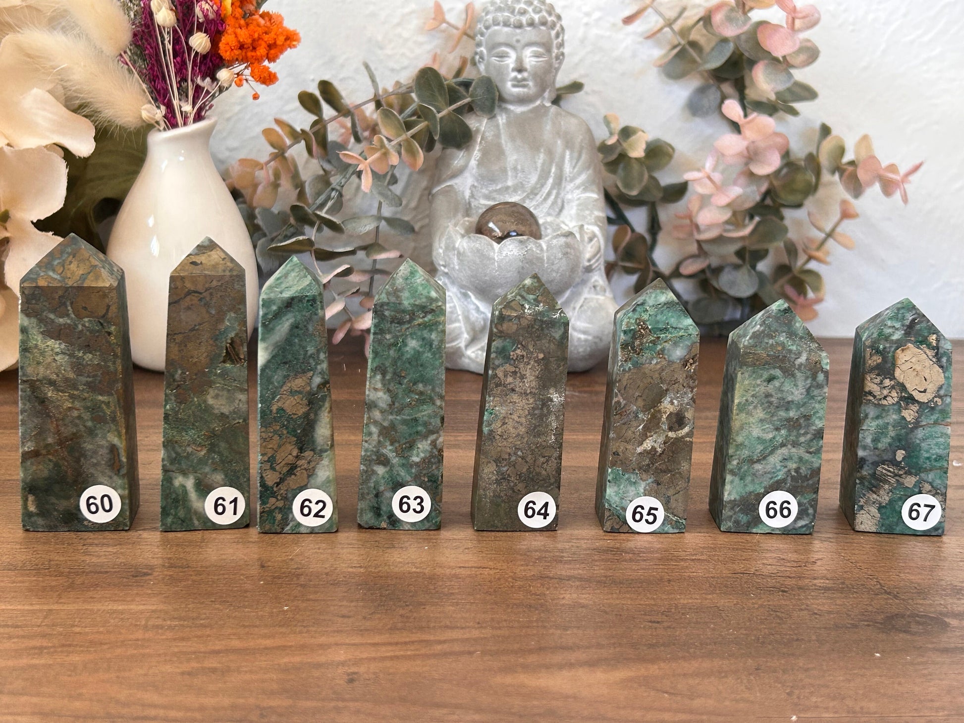 Dioptase Tower | Natural Pyrite in Agate Tower | Colorful Pyrite Point | Agitated Pyrite | Pyrite in Agate Crystal Tower Point Generator-Crystal Towers-