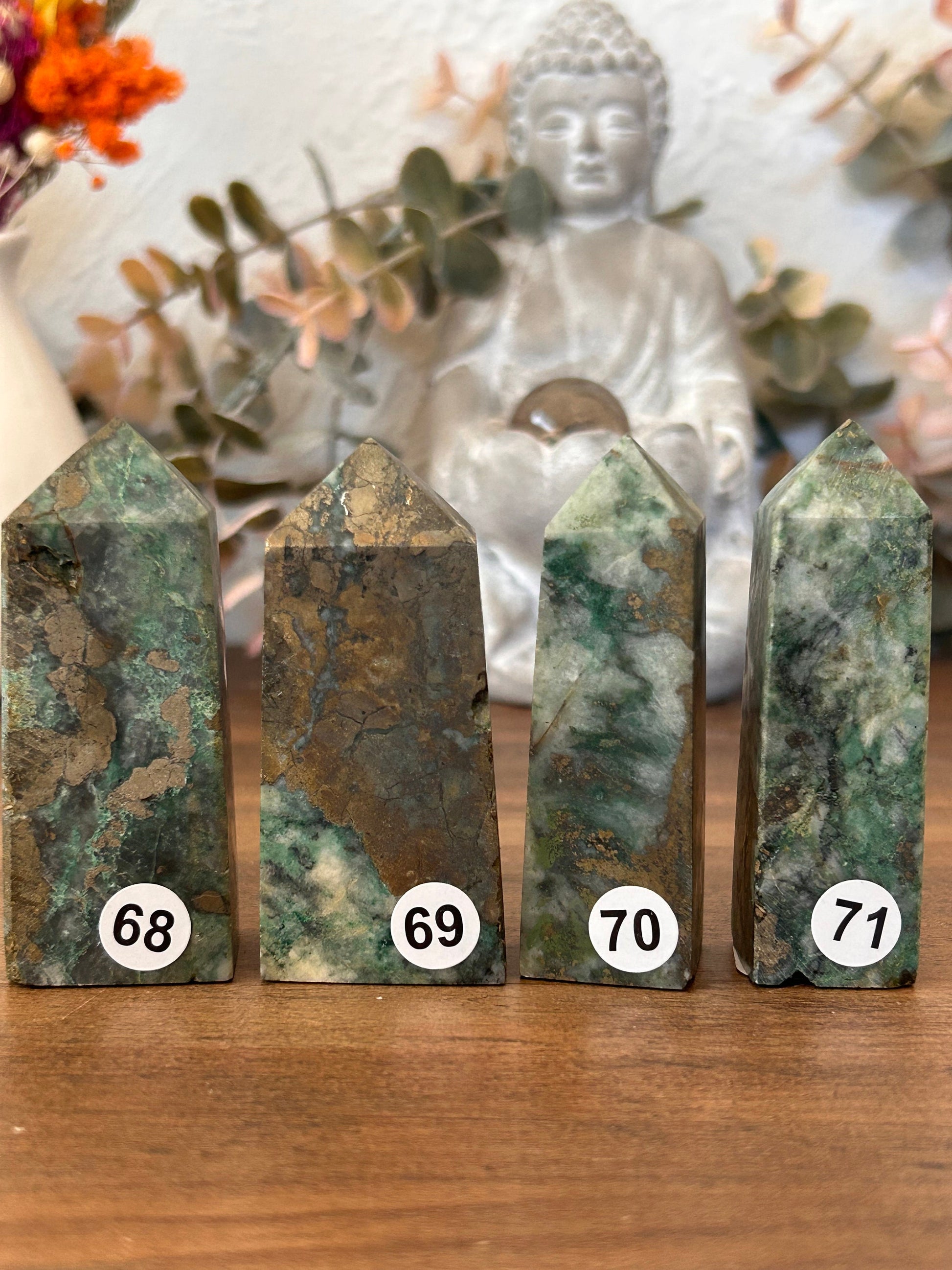 Dioptase Tower | Natural Pyrite in Agate Tower | Colorful Pyrite Point | Agitated Pyrite | Pyrite in Agate Crystal Tower Point Generator-Crystal Towers-Dioptase