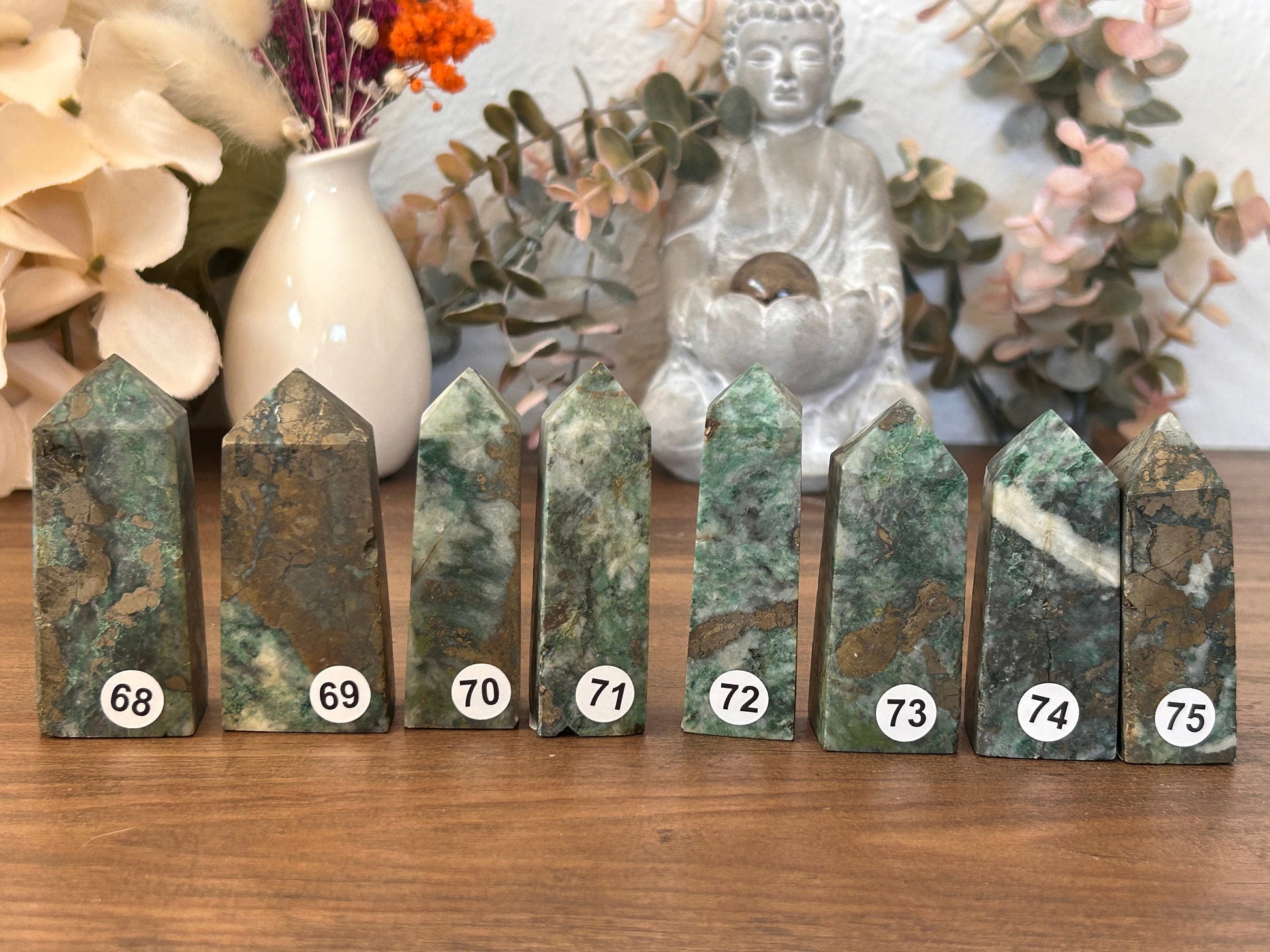 Dioptase Tower | Natural Pyrite in Agate Tower | Colorful Pyrite Point | Agitated Pyrite | Pyrite in Agate Crystal Tower Point Generator-Crystal Towers-Dioptase