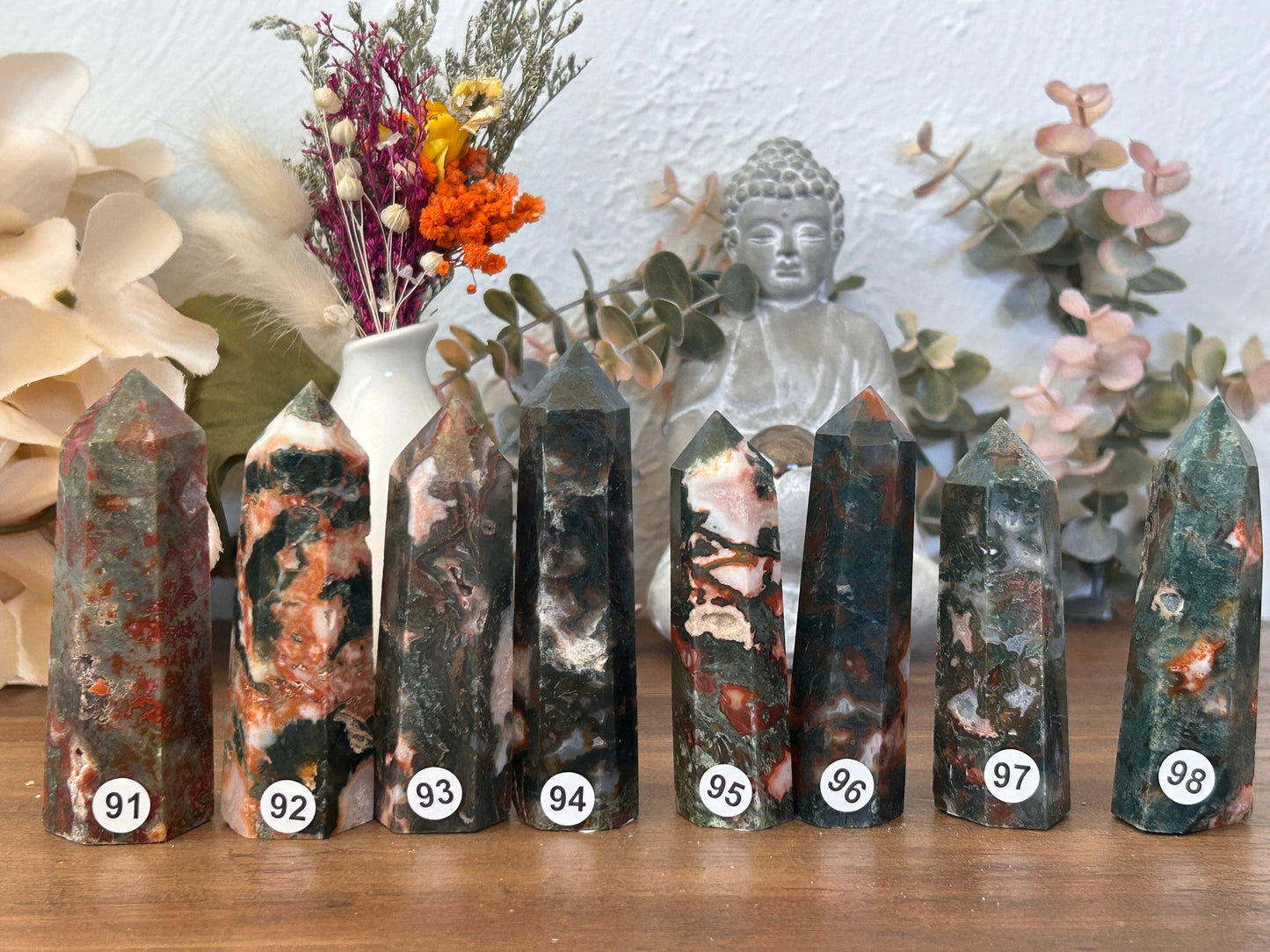 Colorful Natural Carnelian Moss Agate Crystal Obelisk Tower | Carnelian Tower | Druzy Moss Agate | Natural Healing Crystal | Crystal Gifts-Crystal Towers-Carnelian, Quartz, Moss Agate