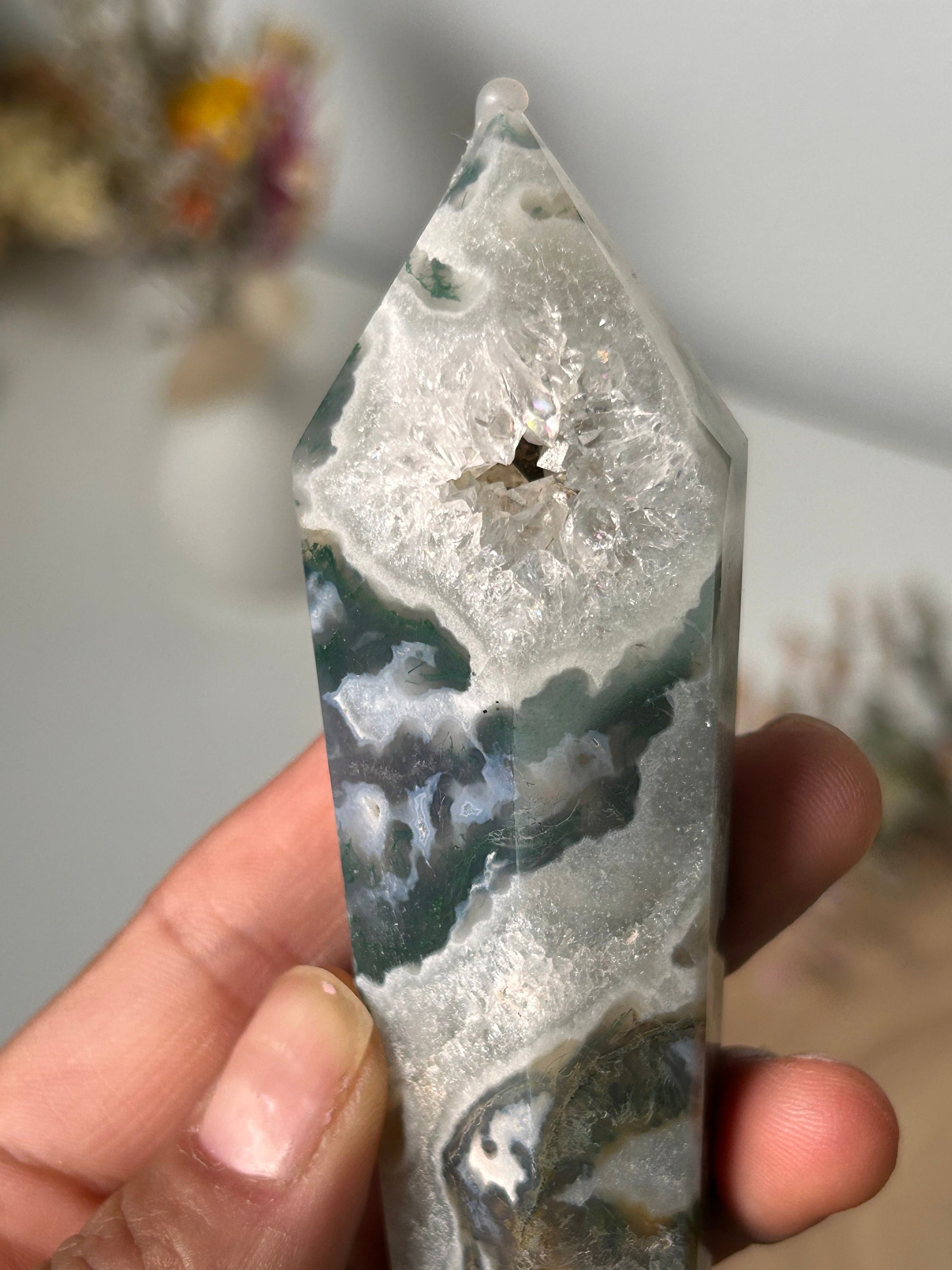 Beautiful High Quality Druzy Moss Agate Quartz Wand | Crystal Spector | Colorful Moss Agate | Crystal Gifts | Natural Healing Crystals-Wands, Cupcakes, DTs-Moss Agate, Quartz