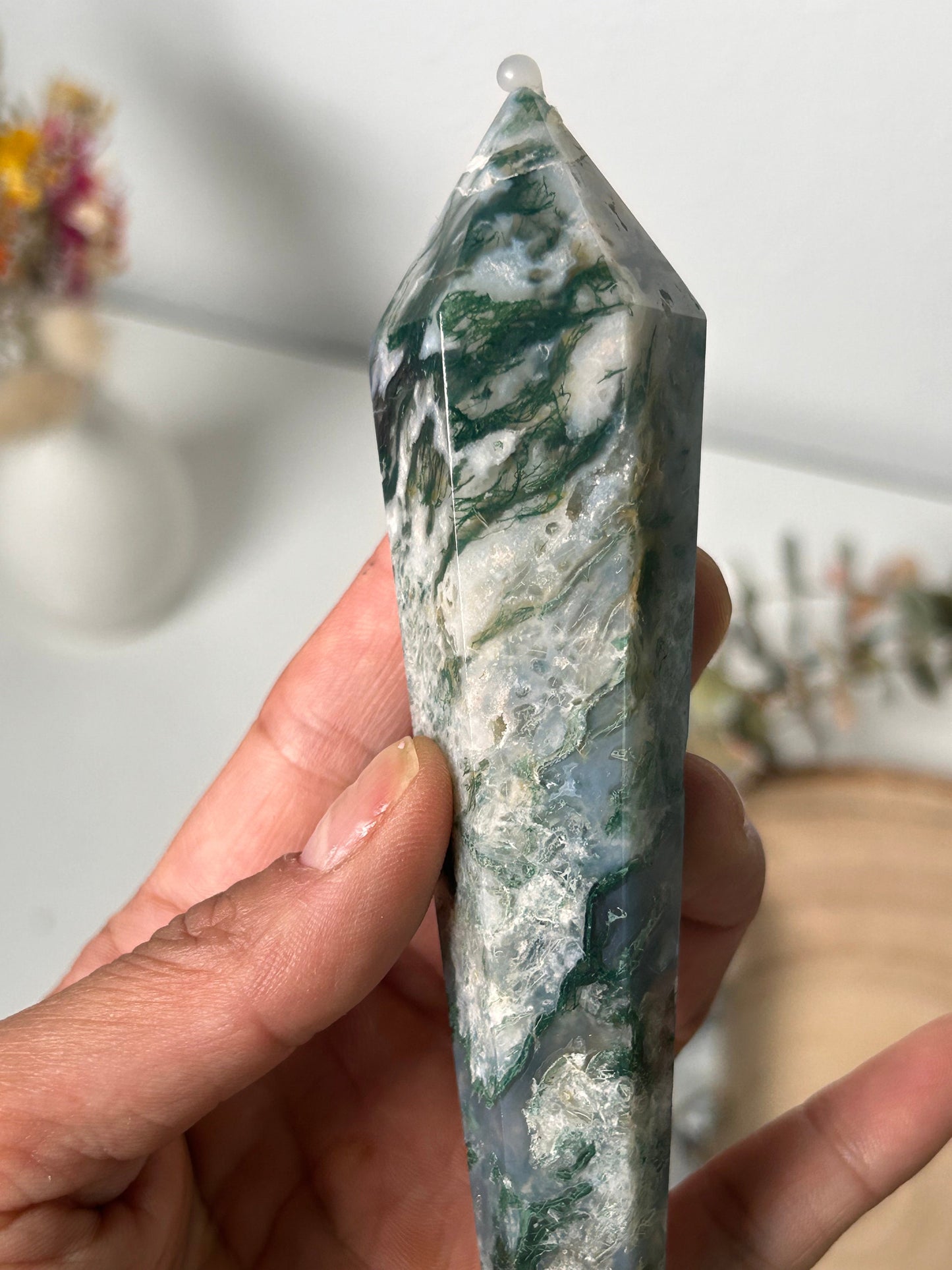 Beautiful High Quality Druzy Moss Agate Quartz Wand | Crystal Spector | Colorful Moss Agate | Crystal Gifts | Natural Healing Crystals-Wands, Cupcakes, DTs-Moss Agate, Quartz