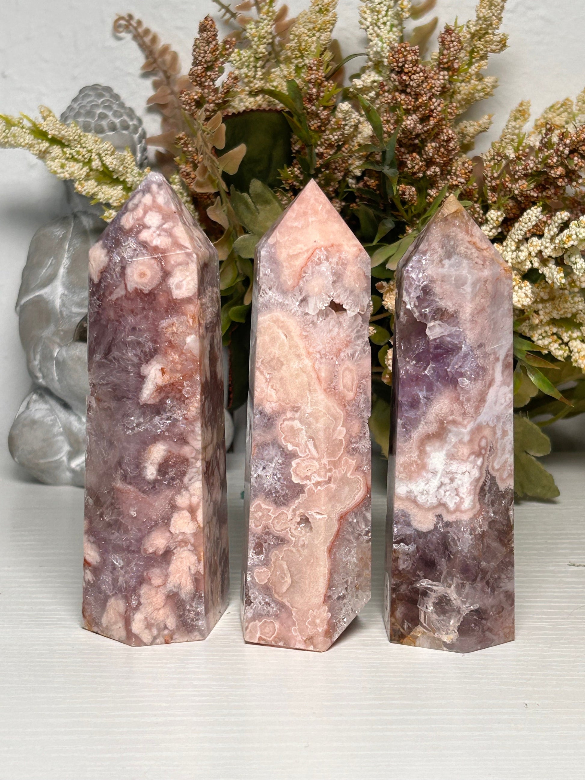 Stunning Druzy Pink Amethyst Flower Agate Towers | Flower Agate Tower | Purple Amethyst Flower Agate | Sakura Agate | Crystal Gifts