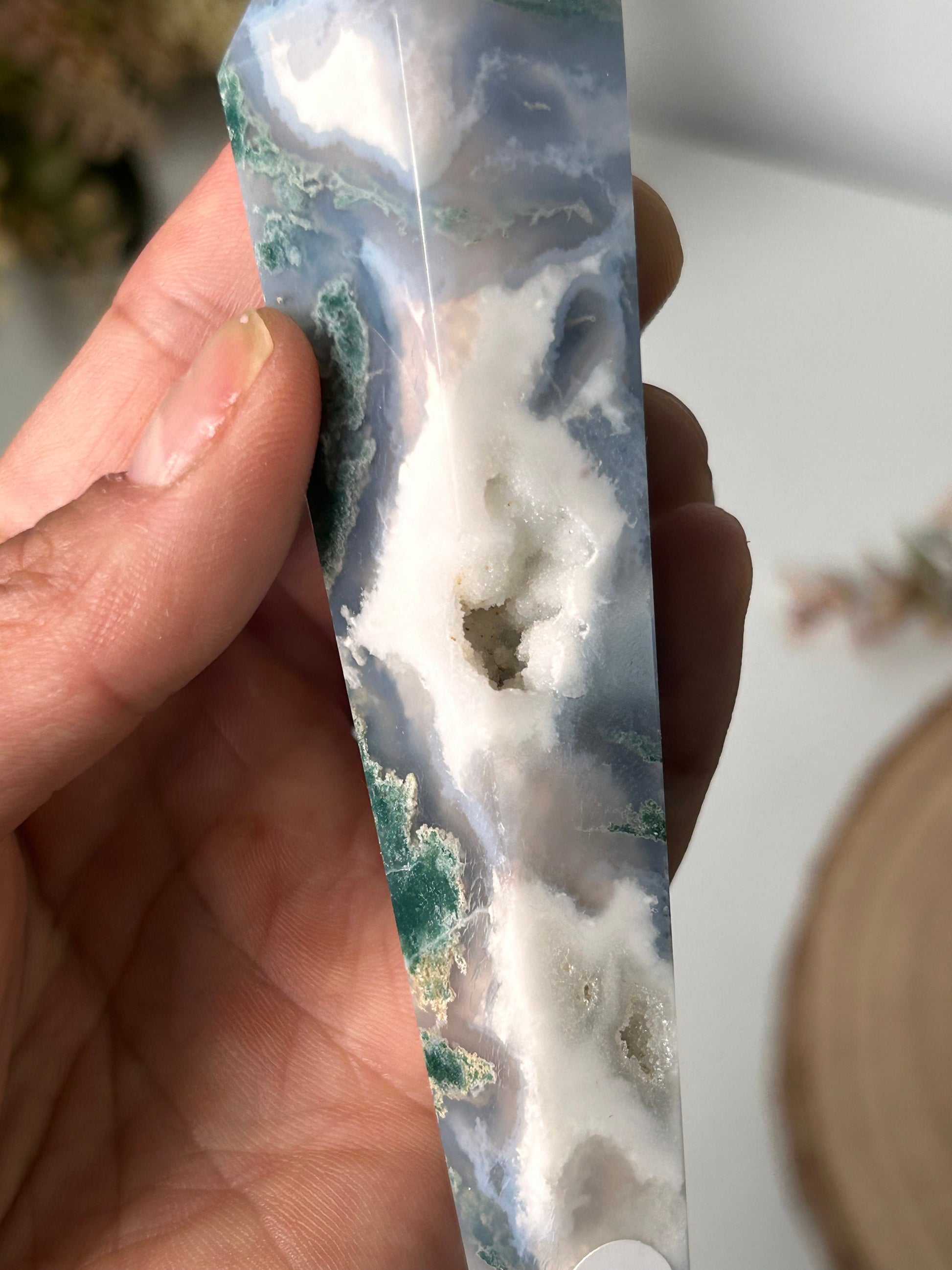 Beautiful High Quality Druzy Moss Agate Quartz Wand | Crystal Spector | Colorful Moss Agate | Crystal Gifts | Natural Healing Crystals-Wands, Cupcakes, DTs-Moss Agate, Quartz