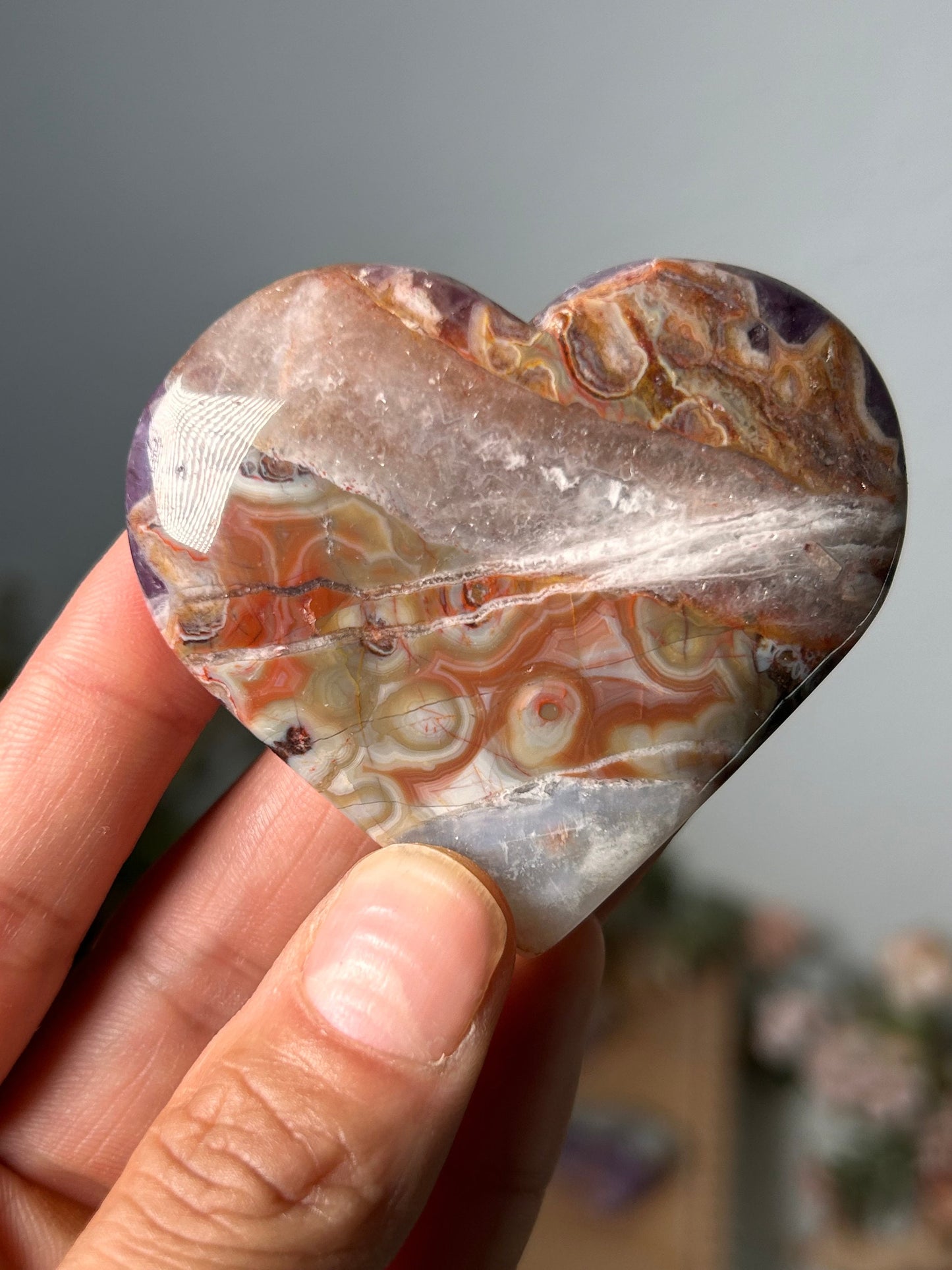 Vibrant Amethyst Mexican Crazy Lace Agate Crystal Heart