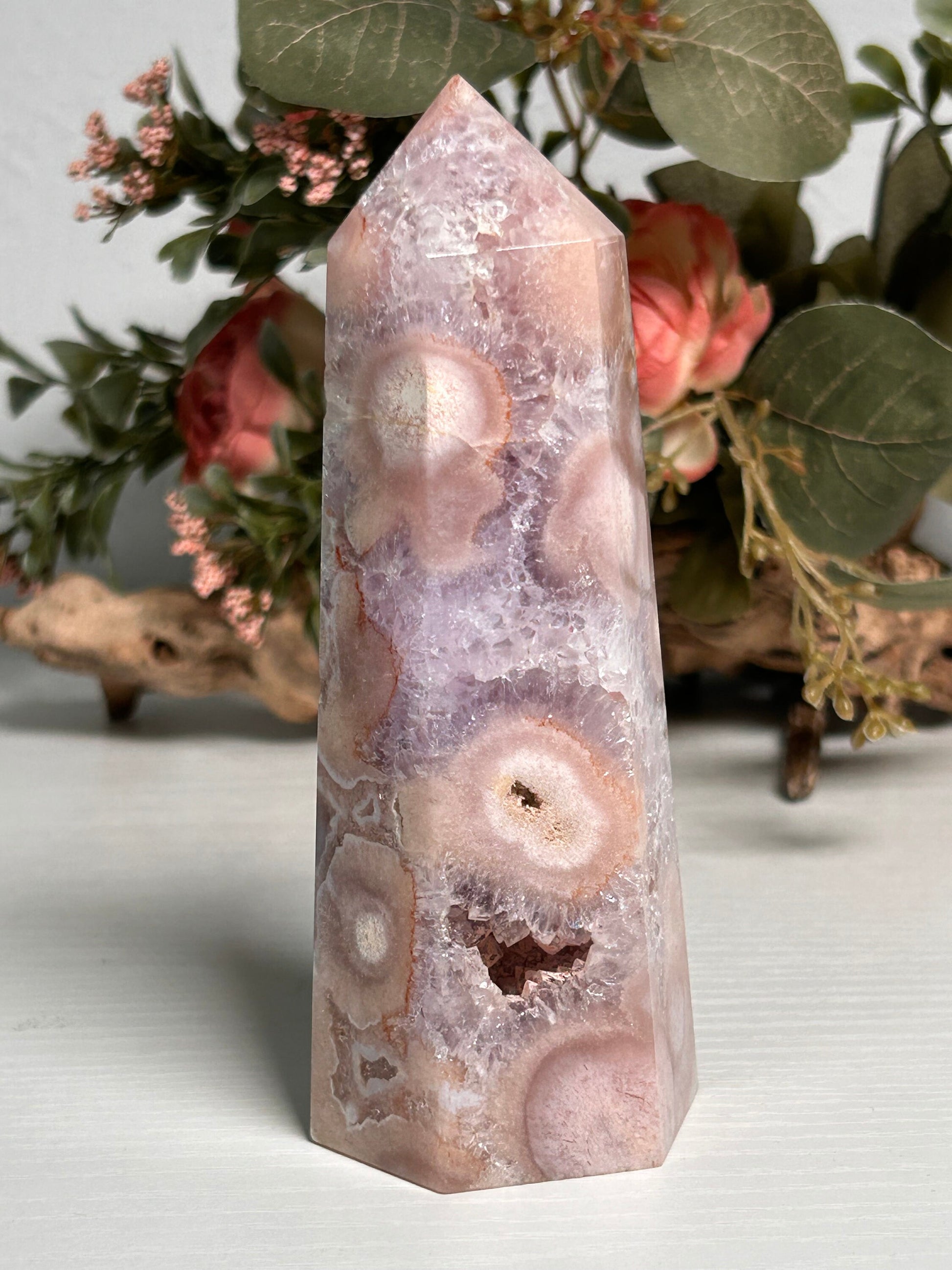 Stunning Purple Pink Amethyst Flower Agate Tower | Lavender Amethyst | Pink Amethyst | Druzy Pink Amethyst Tower | Spiritual Home Decor-Crystal Towers-Pink Amethyst, Flower Agate, Purple Amethyst