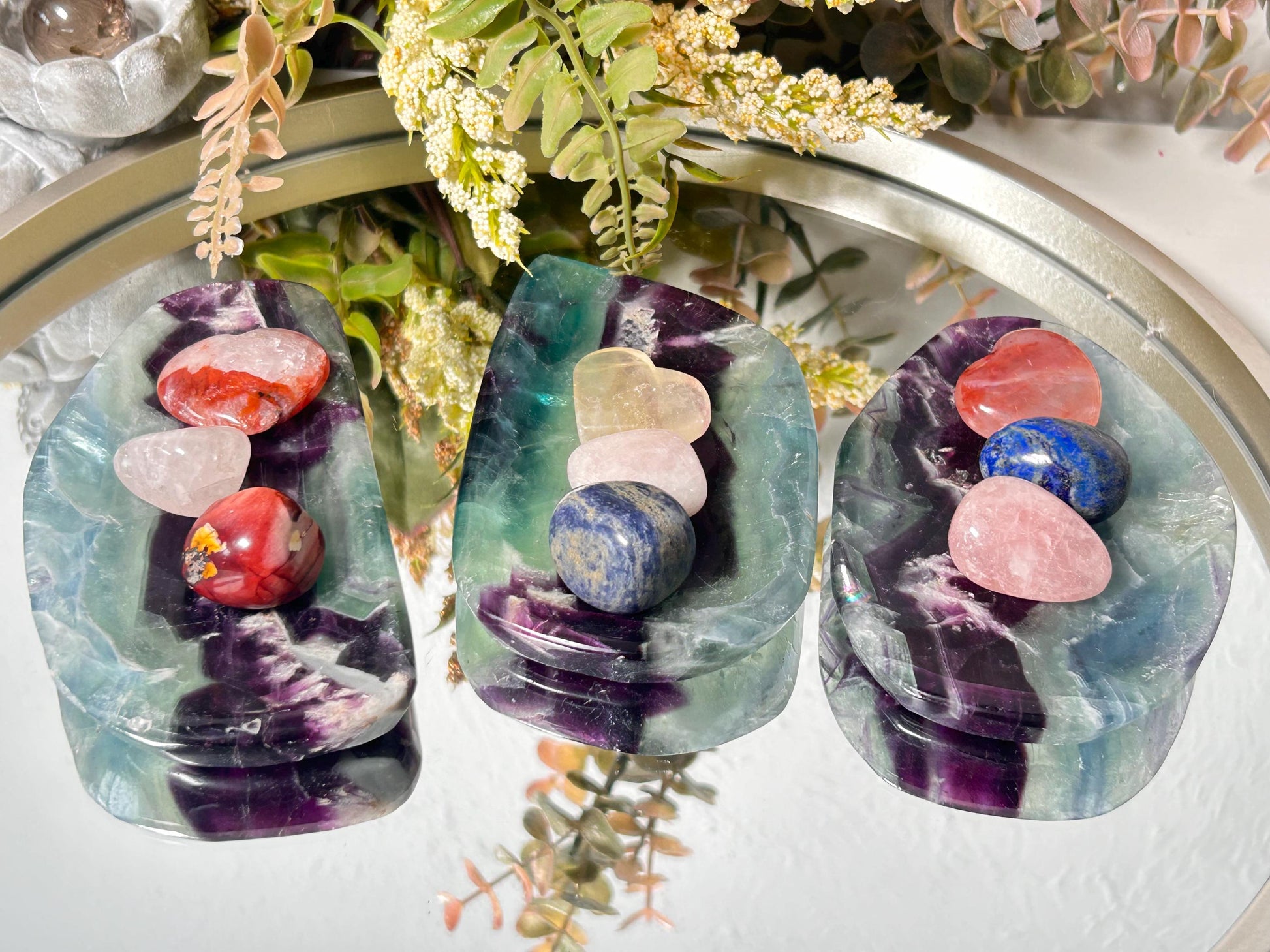 Rainbow Fluorite Polished Bowl | Fluorite Bowl | Round Bowl | Rainbow Fluorite | Charging Bowl | Crystal Bowl | Jewelry Dish | Home Decor-Bowls, Mini Dishes-rainbow fluorite