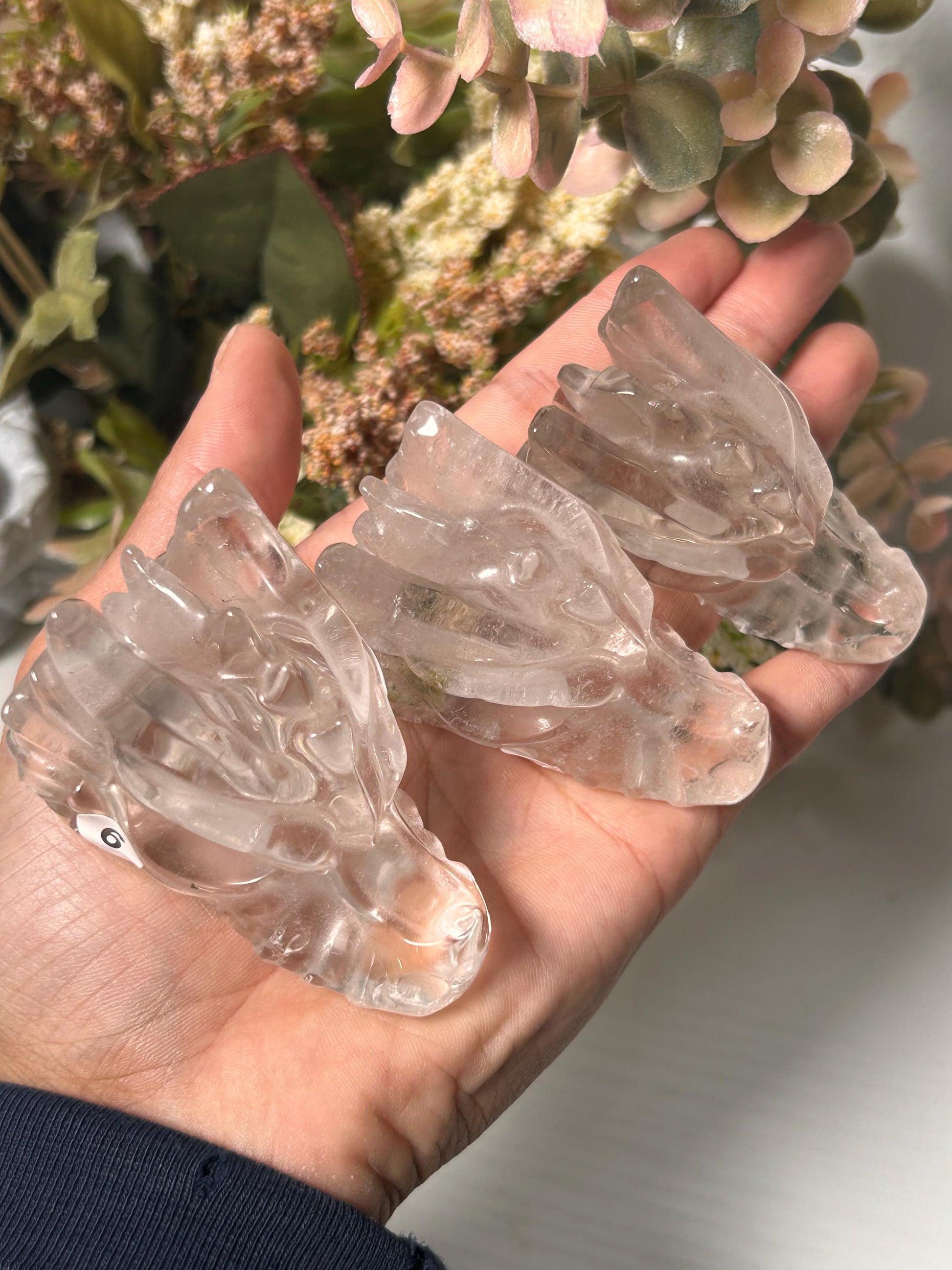 Crystal Dragon Skulls in Smokey Quartz, Clear Quartz & Garden Quartz | Dragon Heads | Crystal Skull | Skull Art | Home Decor | Crystal Gift-Crystal Skulls-Clear quartz, smokey quartz, garden quartz