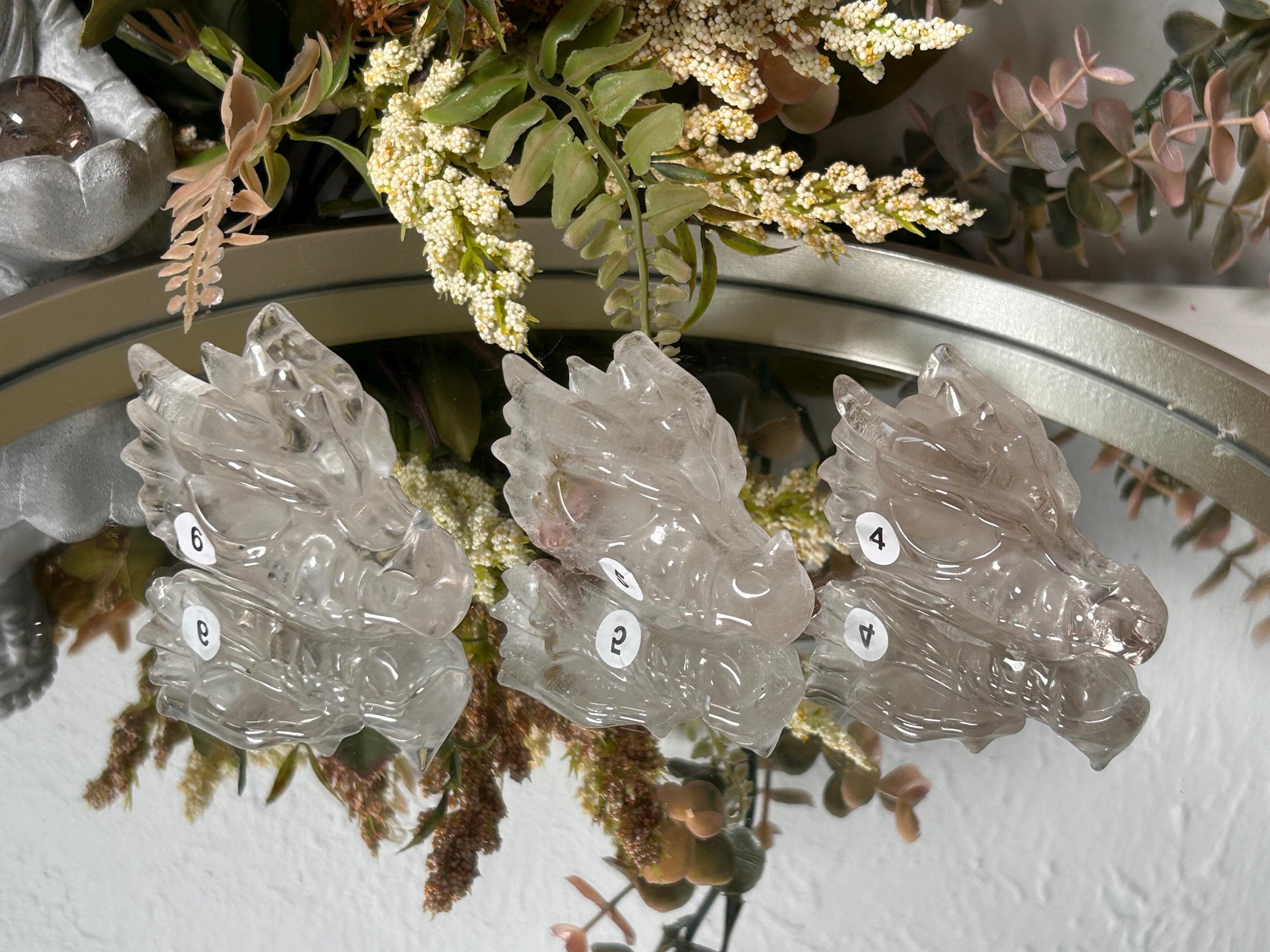 Crystal Dragon Skulls in Smokey Quartz, Clear Quartz & Garden Quartz | Dragon Heads | Crystal Skull | Skull Art | Home Decor | Crystal Gift-Crystal Skulls-Clear quartz, smokey quartz, garden quartz