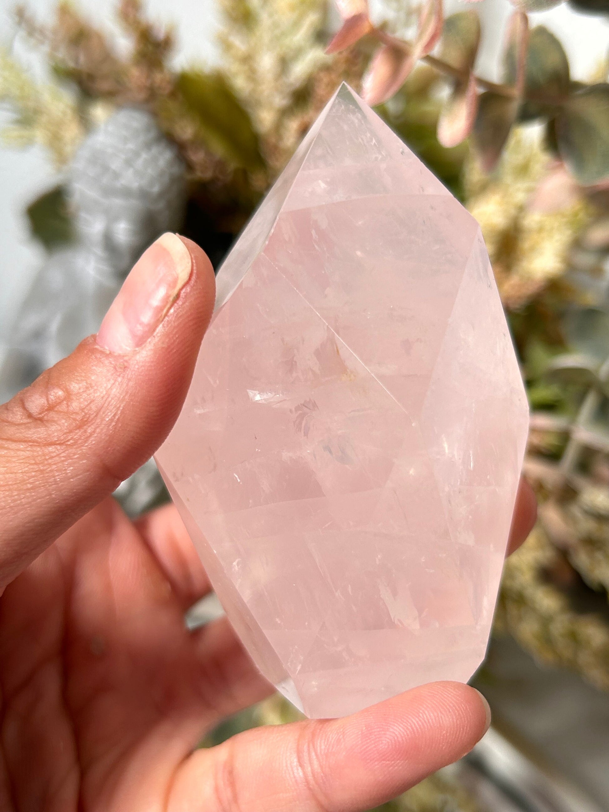 High Quality Rose Quartz Faceted Flame Filled with Rainbows | Madagascar | Large Rose Quartz Tower Point Obelisk | Crystal Gift | Home Decor-Crystal Flames-Rose Quartz