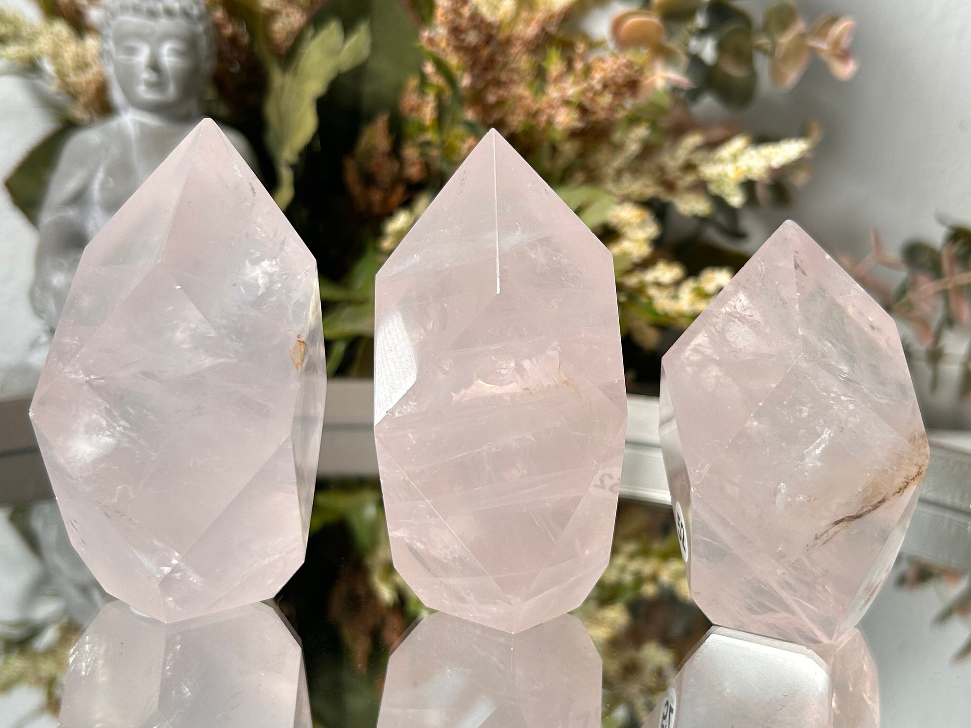 High Quality Rose Quartz Faceted Flame Filled with Rainbows | Madagascar | Large Rose Quartz Tower Point Obelisk | Crystal Gift | Home Decor-Crystal Flames-Rose Quartz