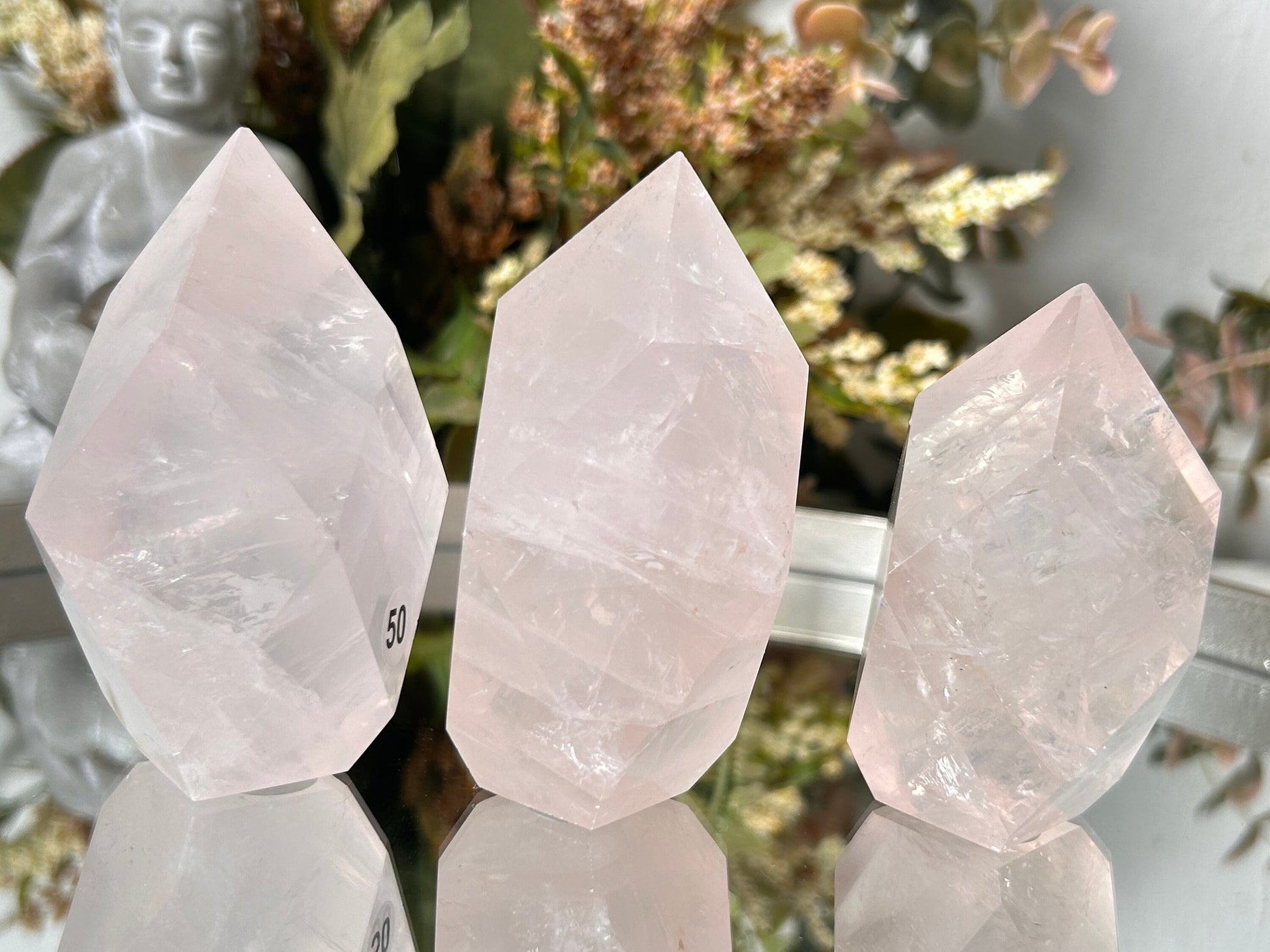 High Quality Rose Quartz Faceted Flame Filled with Rainbows | Madagascar | Large Rose Quartz Tower Point Obelisk | Crystal Gift | Home Decor-Crystal Flames-Rose Quartz