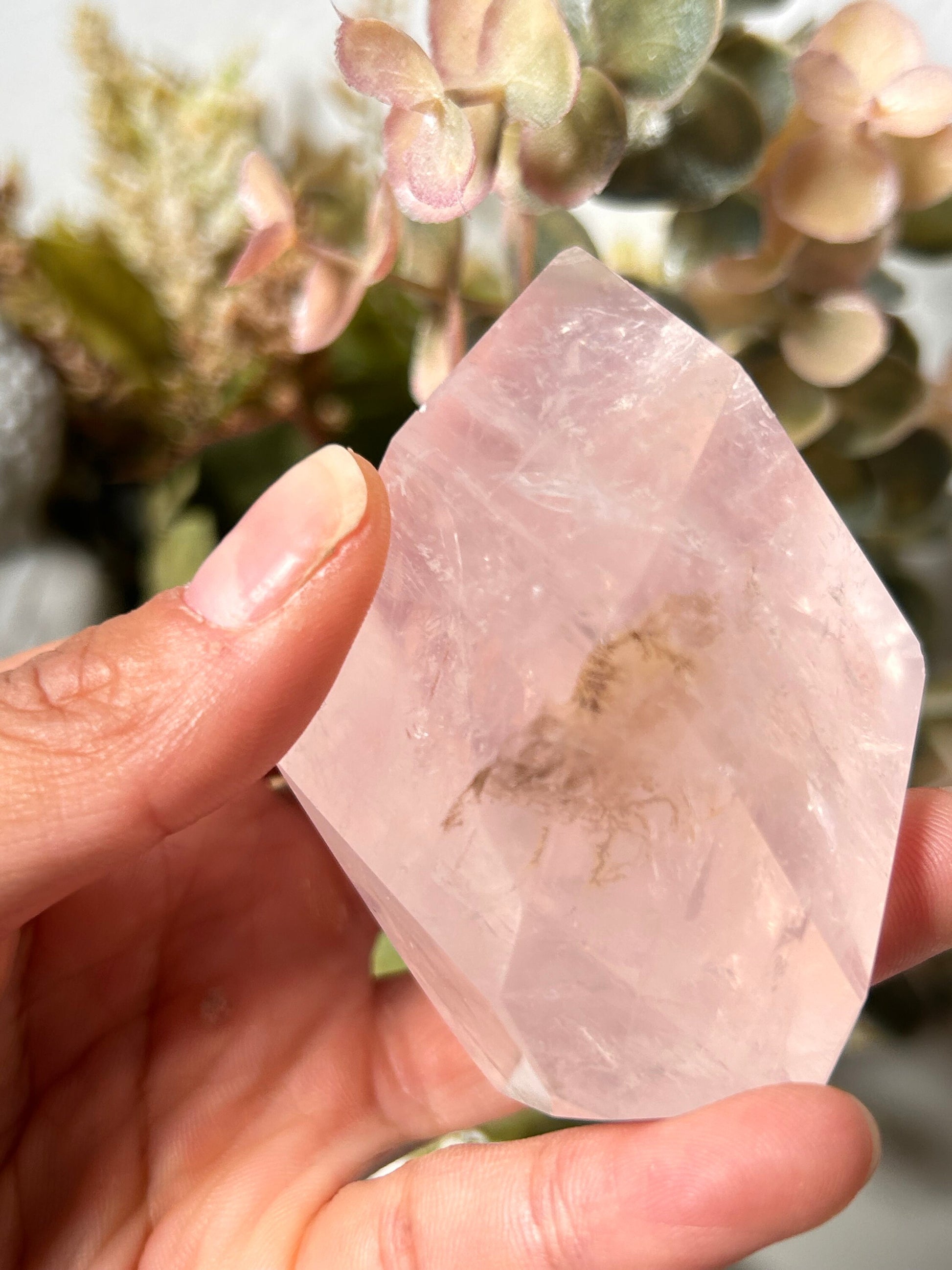 High Quality Rose Quartz Faceted Flame Filled with Rainbows | Madagascar | Large Rose Quartz Tower Point Obelisk | Crystal Gift | Home Decor-Crystal Flames-Rose Quartz