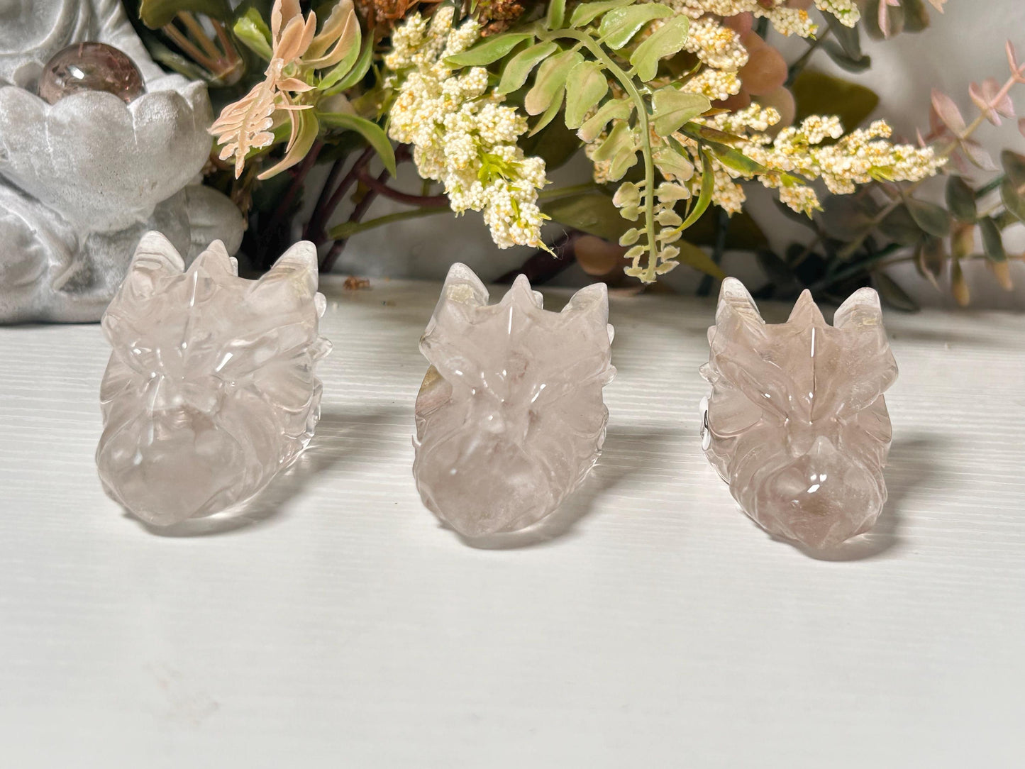 Crystal Dragon Skulls in Smokey Quartz, Clear Quartz & Garden Quartz | Dragon Heads | Crystal Skull | Skull Art | Home Decor | Crystal Gift-Crystal Skulls-Clear quartz, smokey quartz, garden quartz