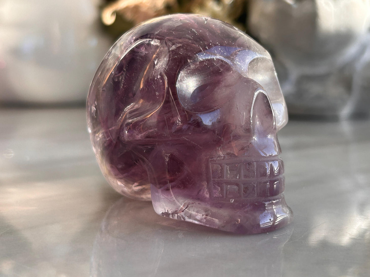 AAA Quality Phantom Amethyst Skull w\ Rainbows | Amethyst from Bahia, Brazil | Amethyst Skull | Crystal Skull | Crystal Gift | Home Decor