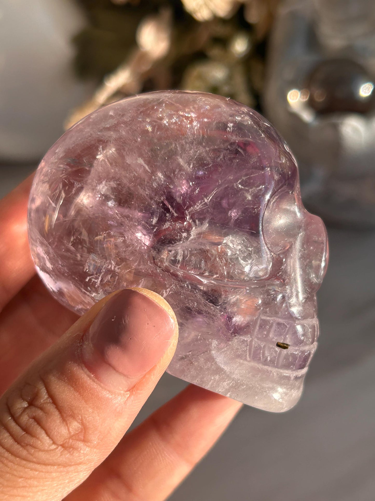 AAA Quality Phantom Amethyst Skull w\ Rainbows | Amethyst from Bahia, Brazil | Amethyst Skull | Crystal Skull | Crystal Gift | Home Decor-Crystal Skulls-Phantom amethyst