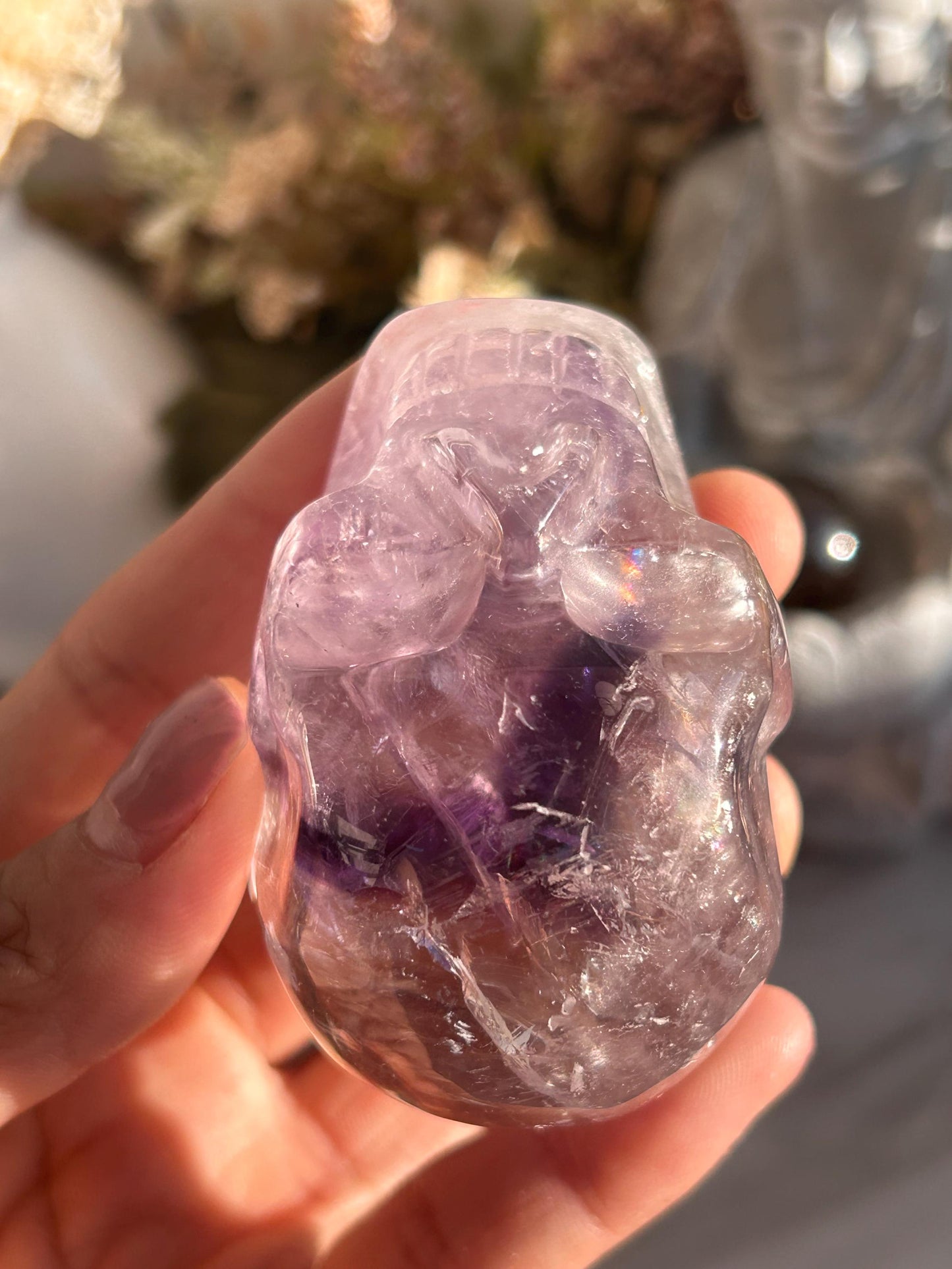 AAA Quality Phantom Amethyst Skull w\ Rainbows | Amethyst from Bahia, Brazil | Amethyst Skull | Crystal Skull | Crystal Gift | Home Decor-Crystal Skulls-Phantom amethyst