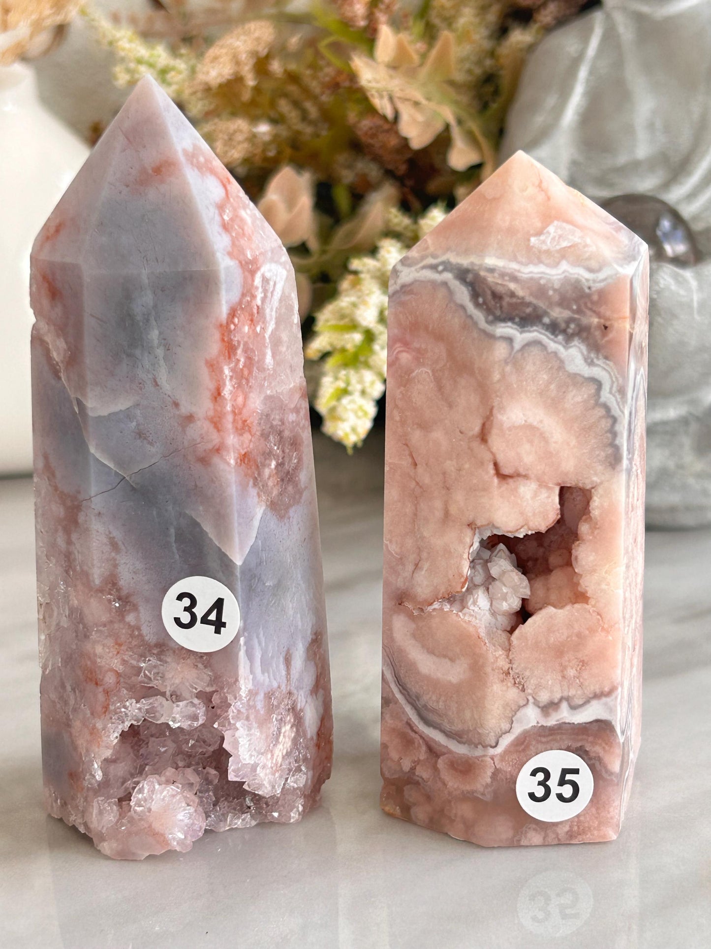 Stunning High Quality Druzy Pink Amethyst Flower Agate Tower Point Obelisk | Healing Crystals for Meditation | Crystal Gift | Home Decor-Crystal Towers-pink amethyst, flower agate