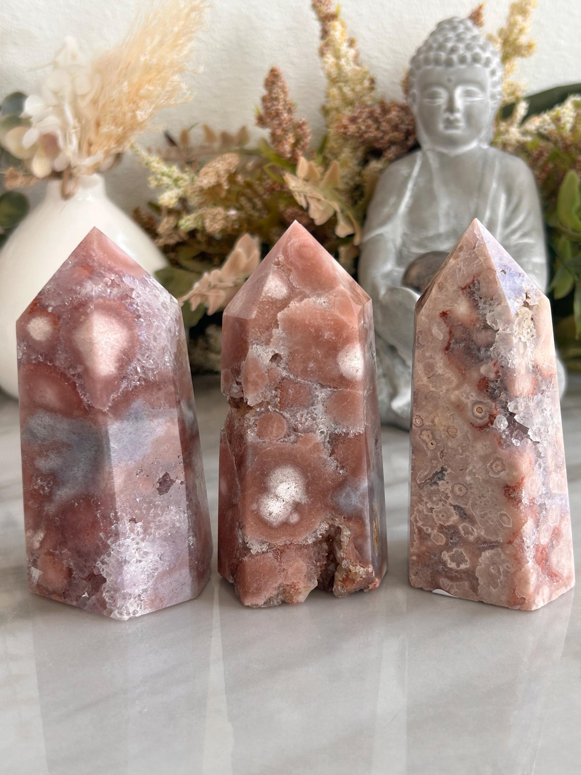 Stunning High Quality Druzy Pink Amethyst Flower Agate Tower Point Obelisk | Healing Crystals for Meditation | Crystal Gift | Home Decor-Crystal Towers-pink amethyst, flower agate