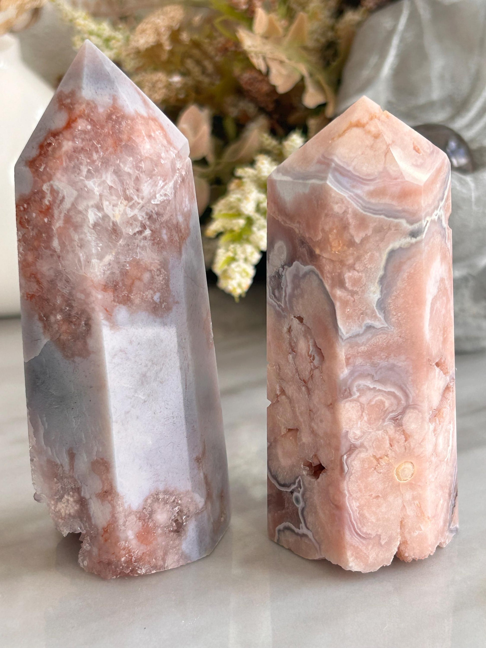 Stunning High Quality Druzy Pink Amethyst Flower Agate Tower Point Obelisk | Healing Crystals for Meditation | Crystal Gift | Home Decor-Crystal Towers-pink amethyst, flower agate