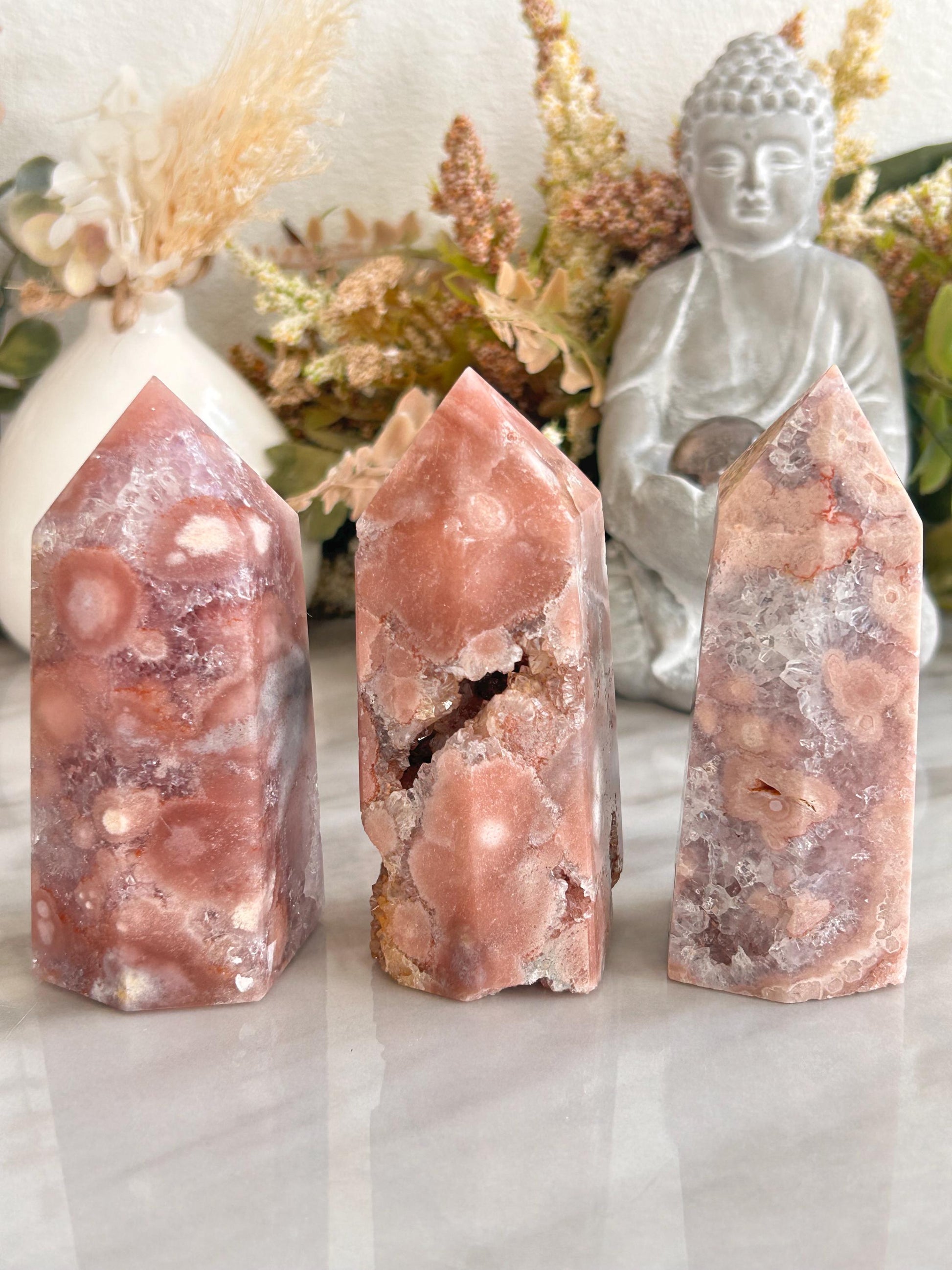 Stunning High Quality Druzy Pink Amethyst Flower Agate Tower Point Obelisk | Healing Crystals for Meditation | Crystal Gift | Home Decor-Crystal Towers-pink amethyst, flower agate