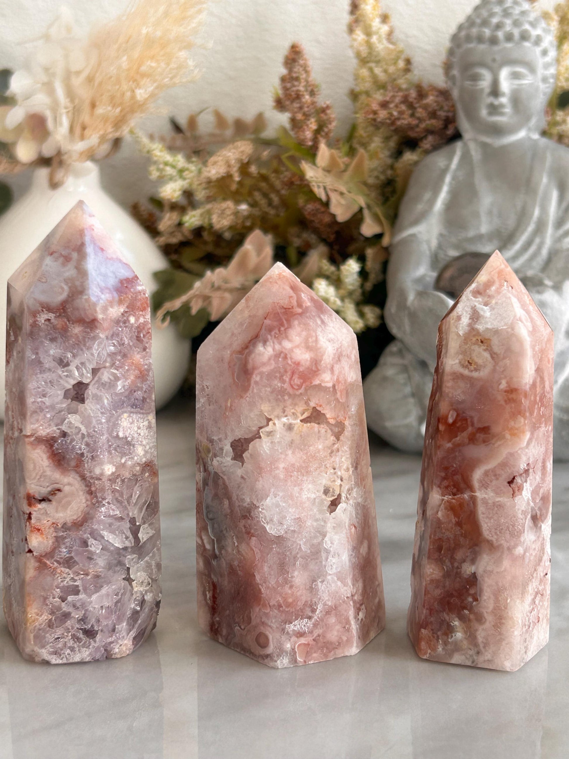 Stunning High Quality Druzy Pink Amethyst Flower Agate Tower Point Obelisk | Healing Crystals for Meditation | Crystal Gift | Home Decor-Crystal Towers-pink amethyst, flower agate