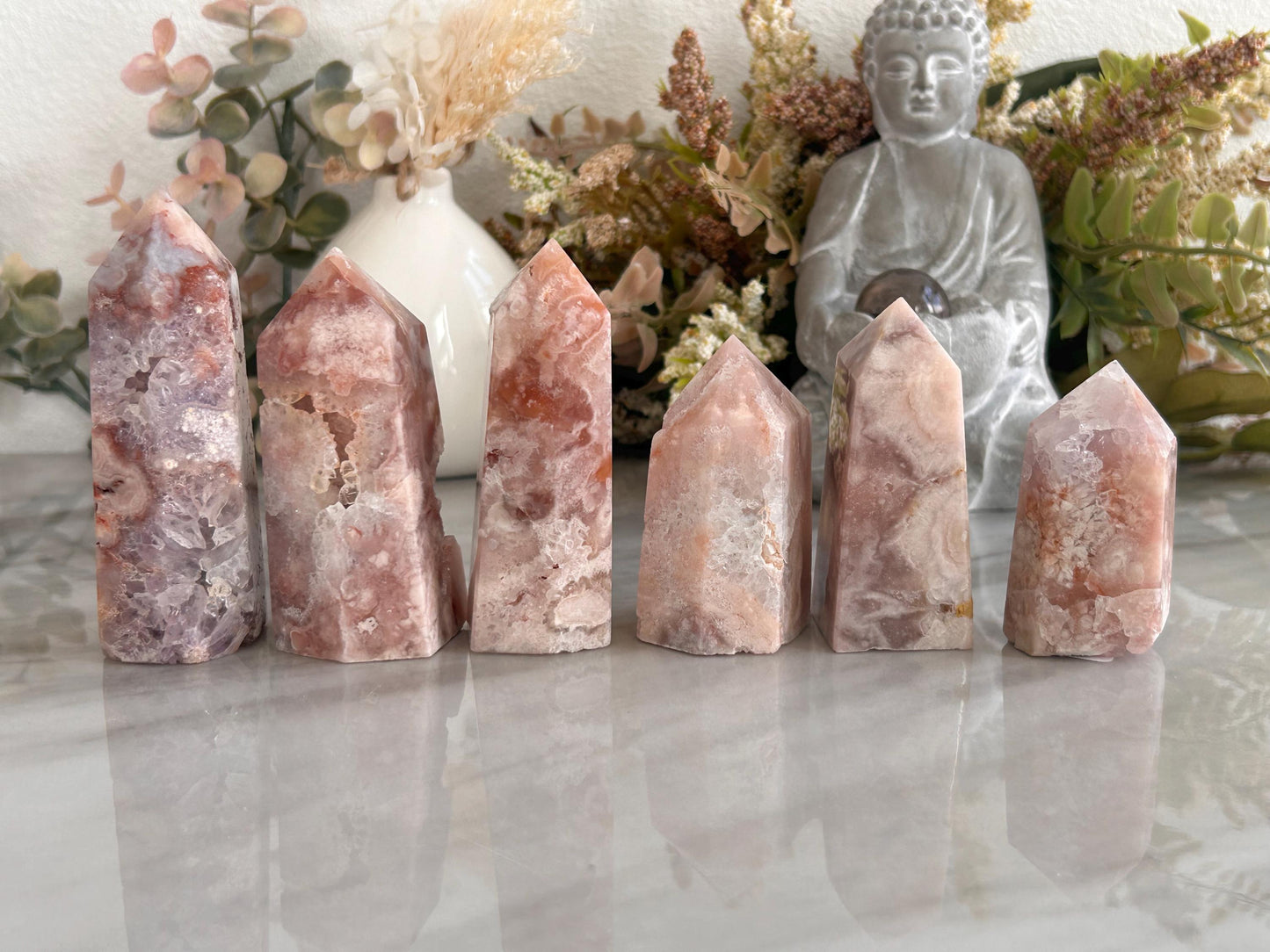 Stunning High Quality Druzy Pink Amethyst Flower Agate Tower Point Obelisk | Healing Crystals for Meditation | Crystal Gift | Home Decor-Crystal Towers-pink amethyst, flower agate