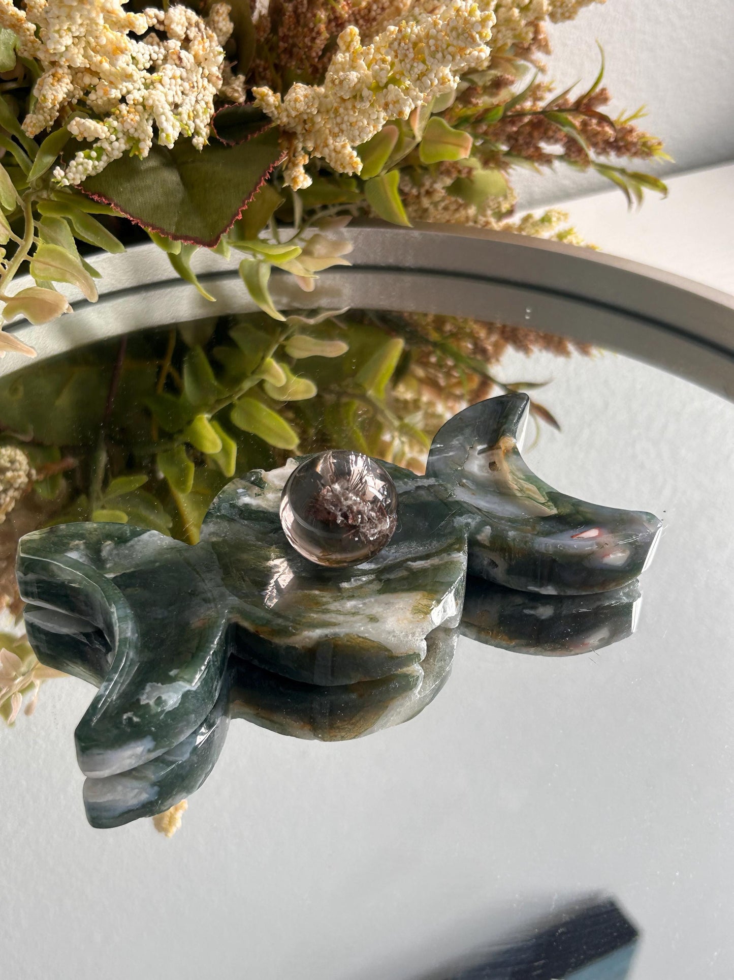 Moss Agate Moon Phase Bowl | Moss Agate Dish | Crystal Bowl | Healing Crystal | Druzy Colorful Moss Agate | Crystal Gift | Home Decor-Bowls, Mini Dishes-moss agate