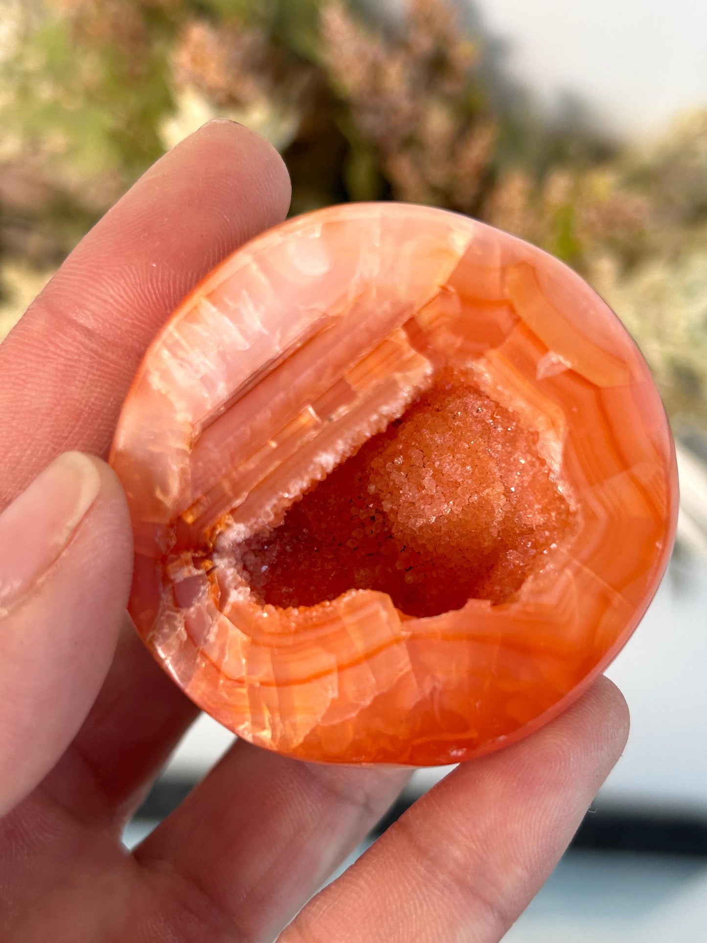 RARE High Quality Colorful Druzy Carnelian Geode | Carnelian Agate | Carnelian Crystal | Crystal Sphere | Home Decor | Crystal Gift-Crystal Spheres-Carnelian, Quartz