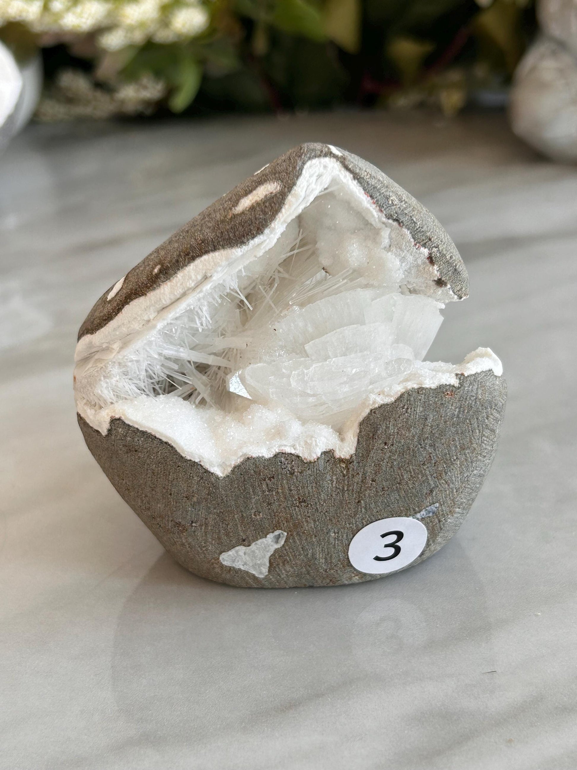 Scolecite Spray inside quartz geode | Natural Scolecite Geode | Fine Scolecite with Heulandite | Natural Crystal Healing | Crystal Gifts-Cluster/Geode Towers-scolecite, heulandite, quartz